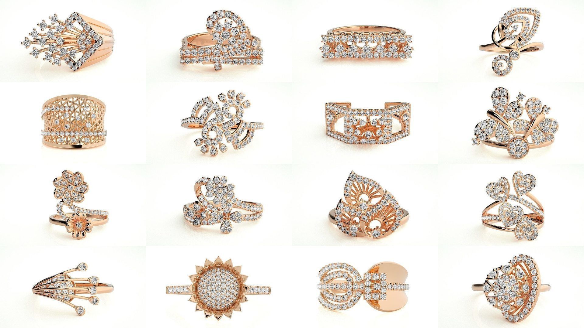 143 High Jewelry Diamond Italian Cocktail Rings 3dm stl renders 3D Model Collection_8