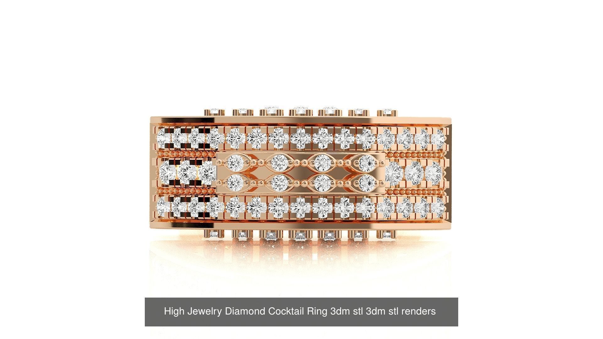 143 High Jewelry Diamond Italian Cocktail Rings 3dm stl renders 3D Model Collection_122