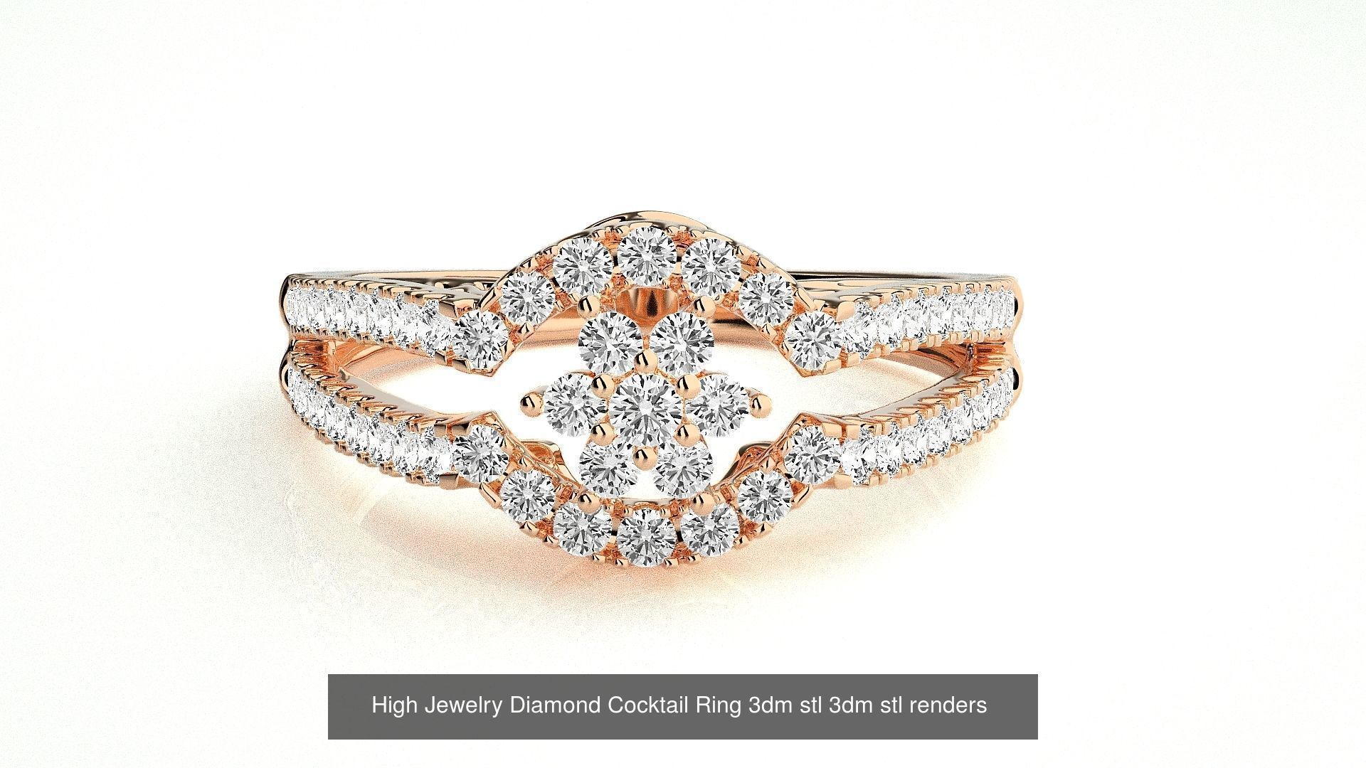 143 High Jewelry Diamond Italian Cocktail Rings 3dm stl renders 3D Model Collection_50