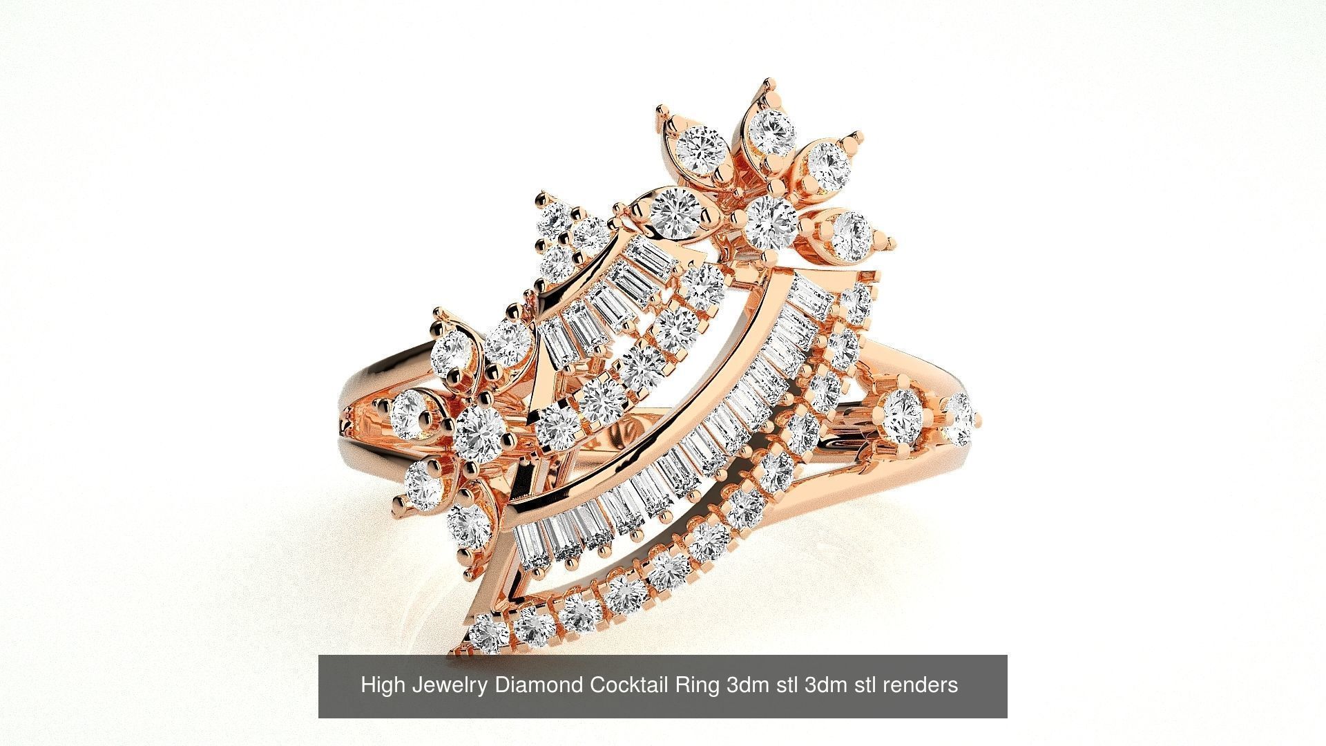 143 High Jewelry Diamond Italian Cocktail Rings 3dm stl renders 3D Model Collection_97