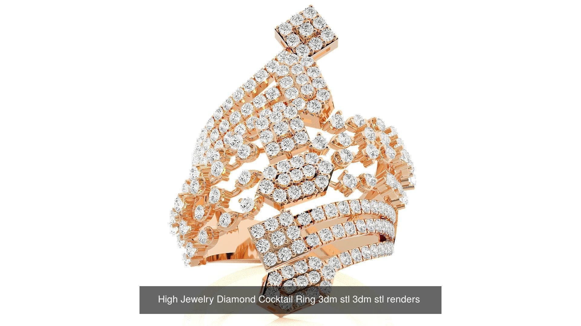 143 High Jewelry Diamond Italian Cocktail Rings 3dm stl renders 3D Model Collection_116