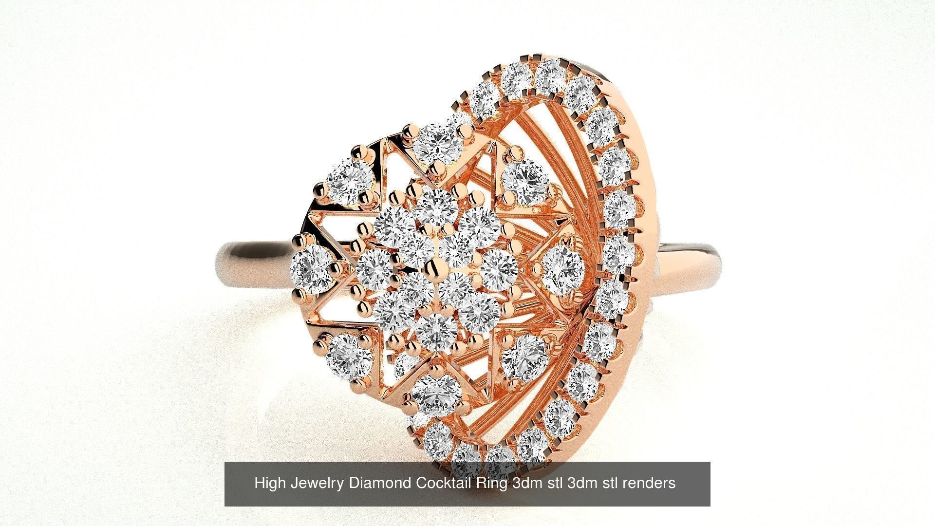 143 High Jewelry Diamond Italian Cocktail Rings 3dm stl renders 3D Model Collection_72