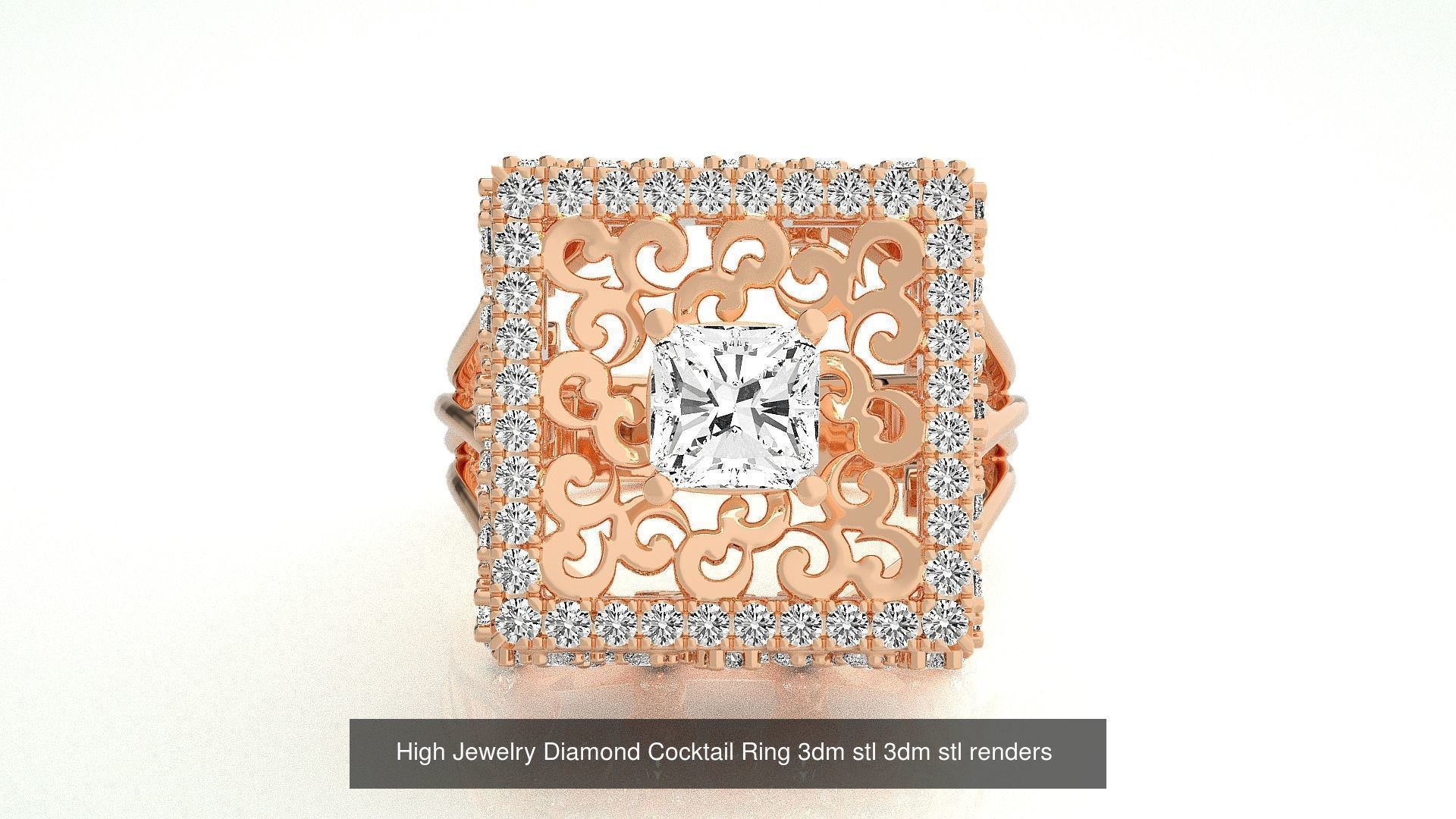 143 High Jewelry Diamond Italian Cocktail Rings 3dm stl renders 3D Model Collection_104