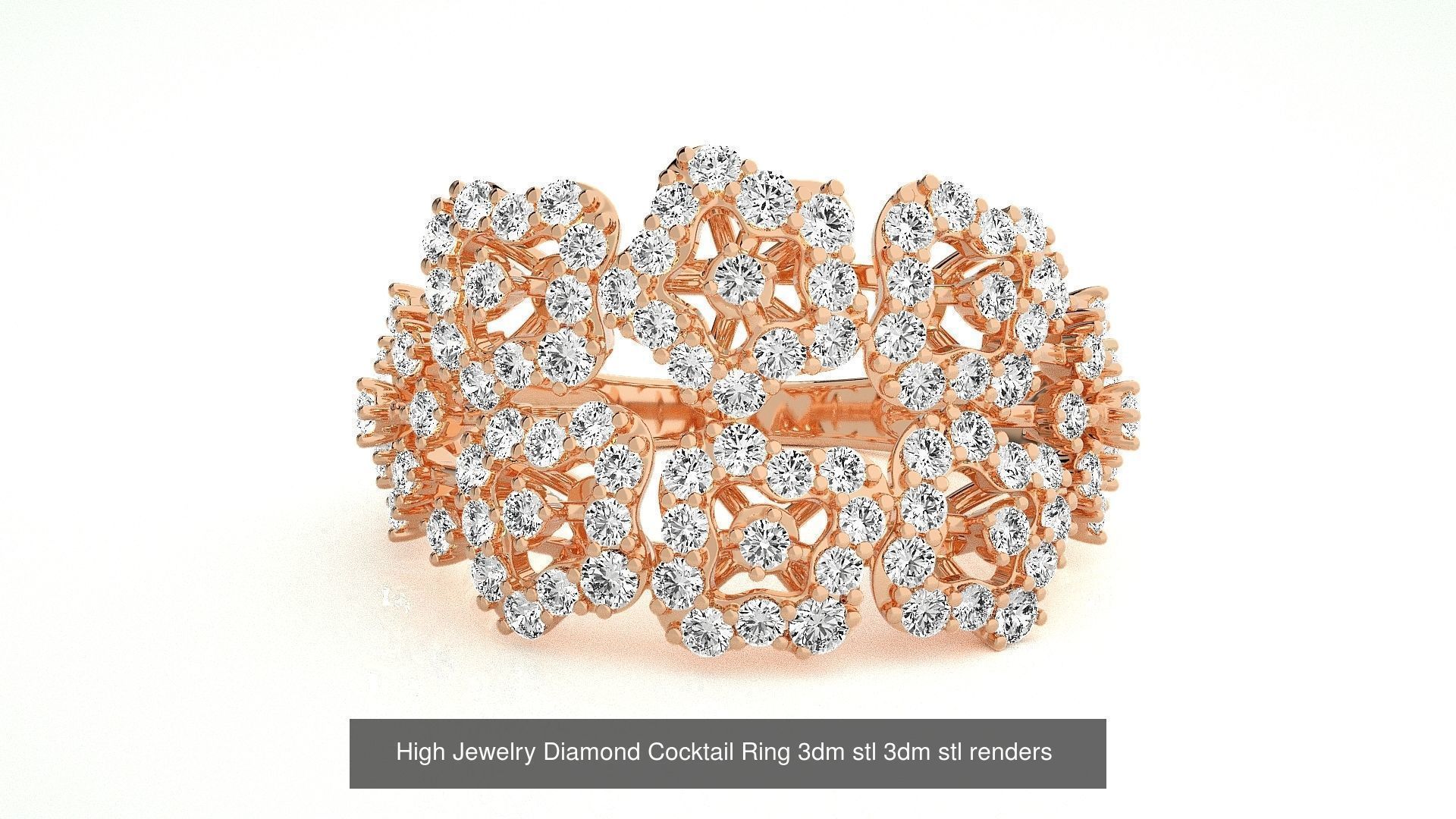 143 High Jewelry Diamond Italian Cocktail Rings 3dm stl renders 3D Model Collection_36