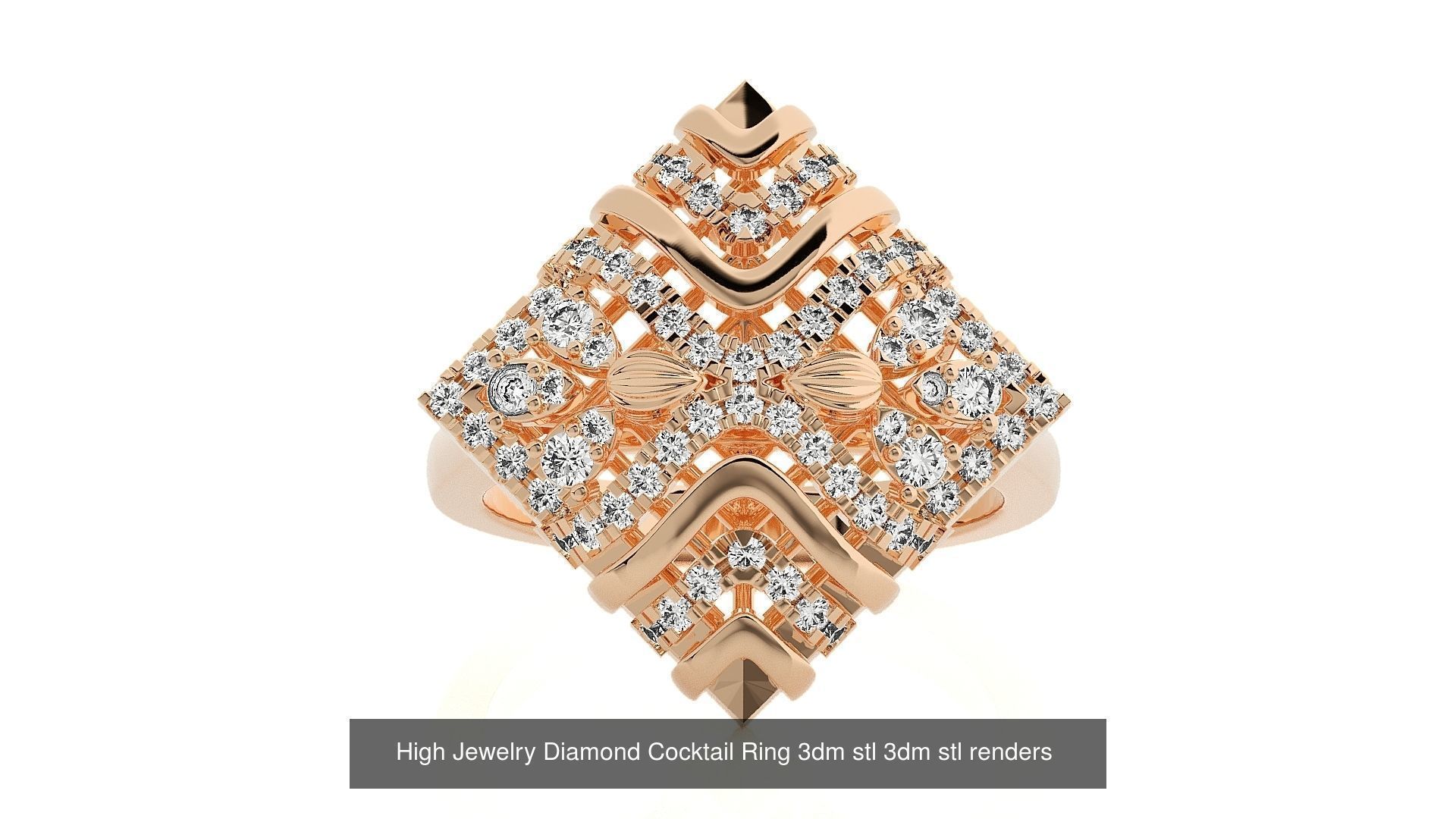 143 High Jewelry Diamond Italian Cocktail Rings 3dm stl renders 3D Model Collection_140