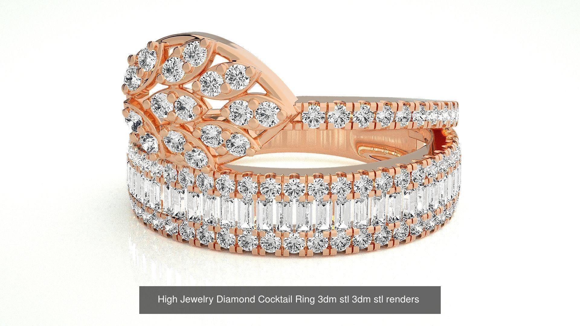 143 High Jewelry Diamond Italian Cocktail Rings 3dm stl renders 3D Model Collection_126