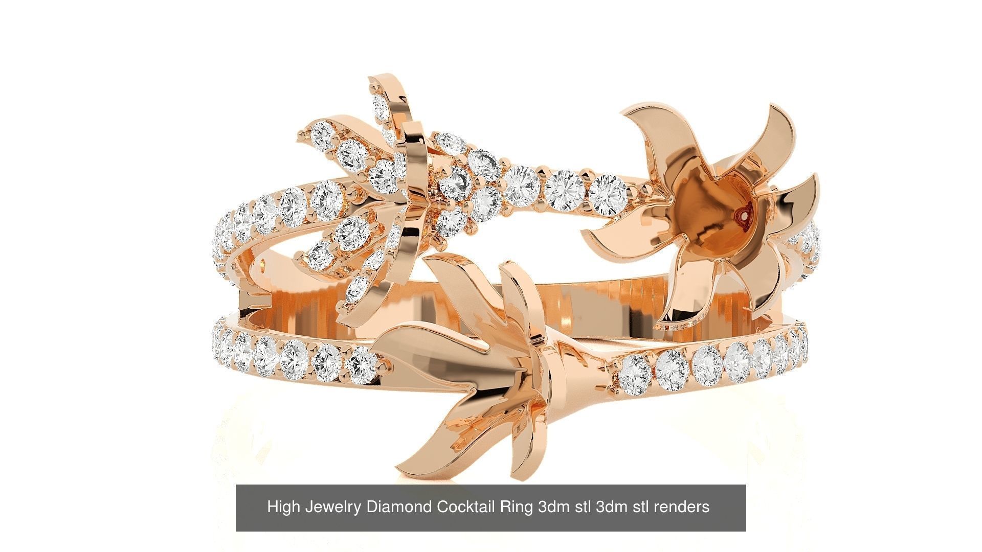 143 High Jewelry Diamond Italian Cocktail Rings 3dm stl renders 3D Model Collection_13