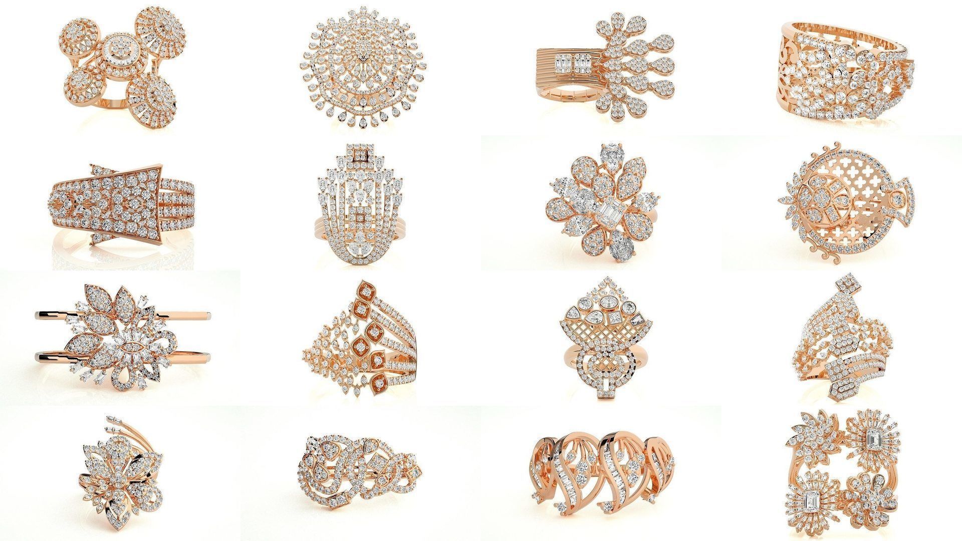 143 High Jewelry Diamond Italian Cocktail Rings 3dm stl renders 3D Model Collection_2
