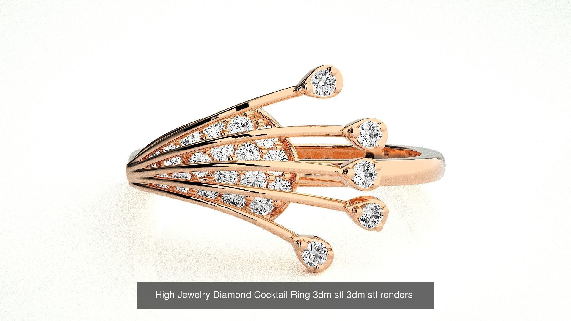 143 High Jewelry Diamond Italian Cocktail Rings 3dm stl renders 3D Model Collection_69