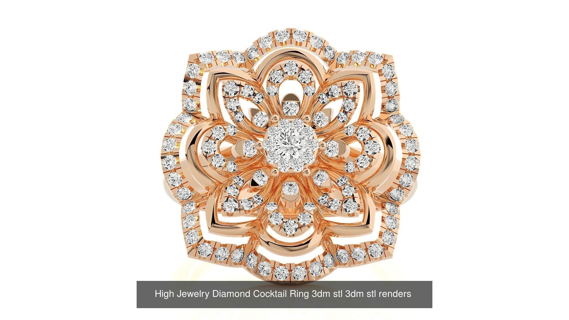 143 High Jewelry Diamond Italian Cocktail Rings 3dm stl renders 3D Model Collection_142