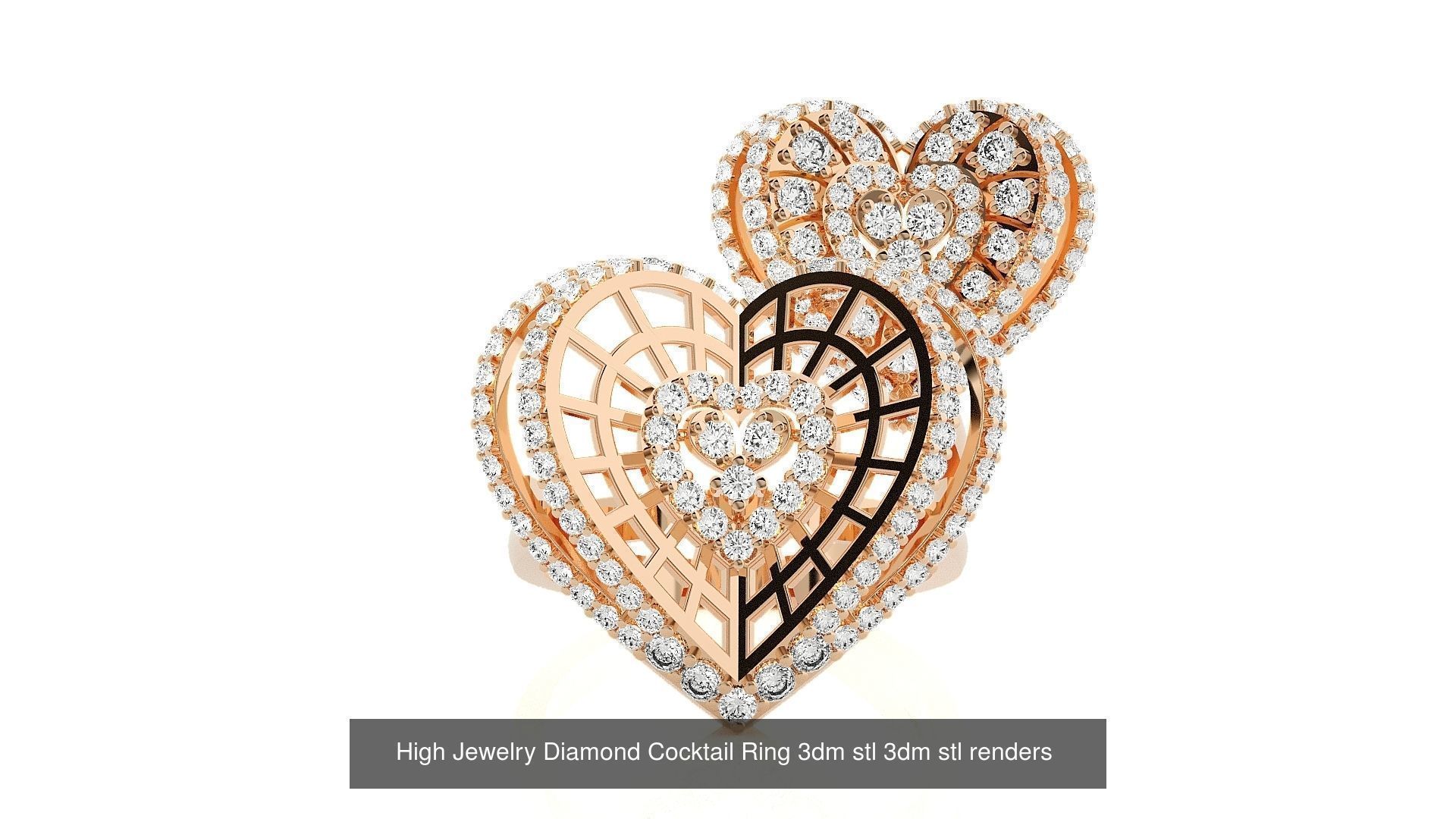 143 High Jewelry Diamond Italian Cocktail Rings 3dm stl renders 3D Model Collection_96