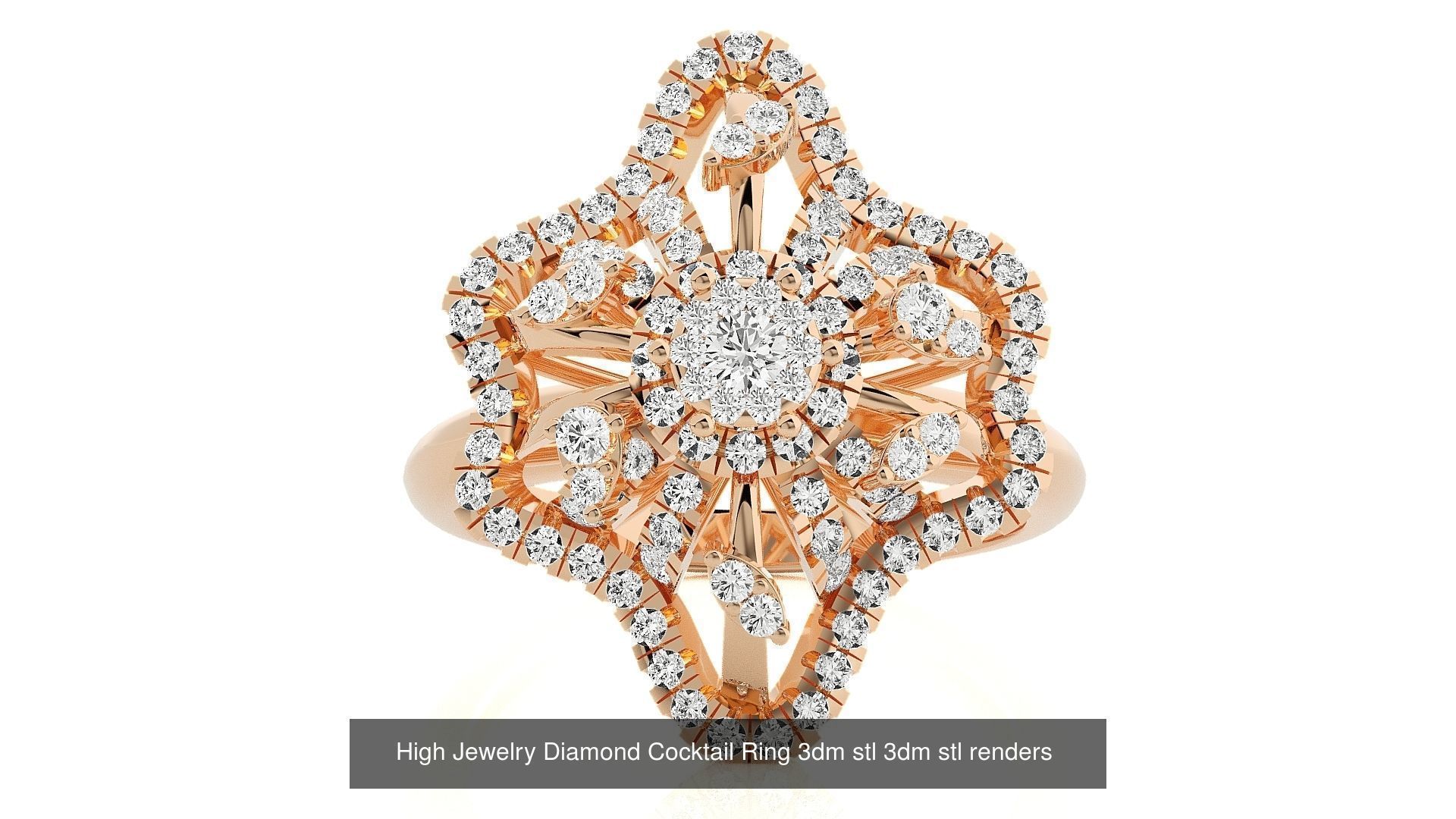 143 High Jewelry Diamond Italian Cocktail Rings 3dm stl renders 3D Model Collection_144