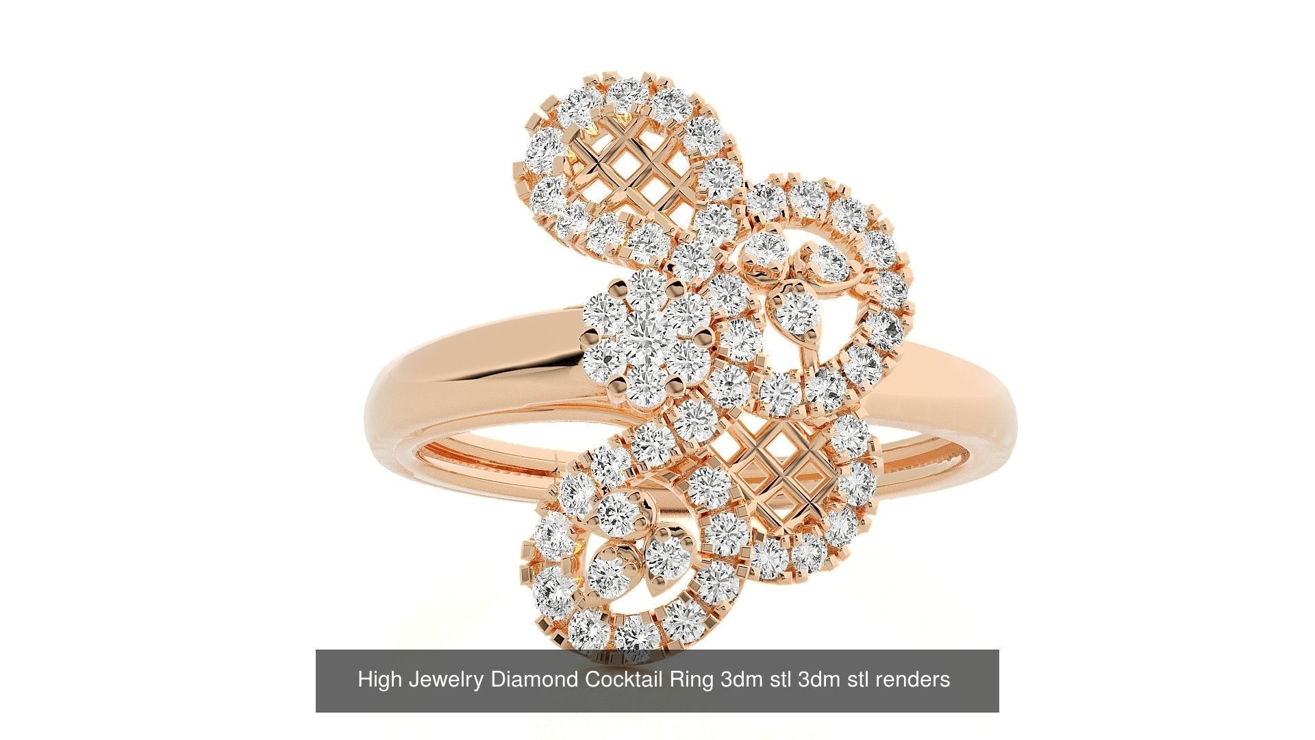 143 High Jewelry Diamond Italian Cocktail Rings 3dm stl renders 3D Model Collection_87