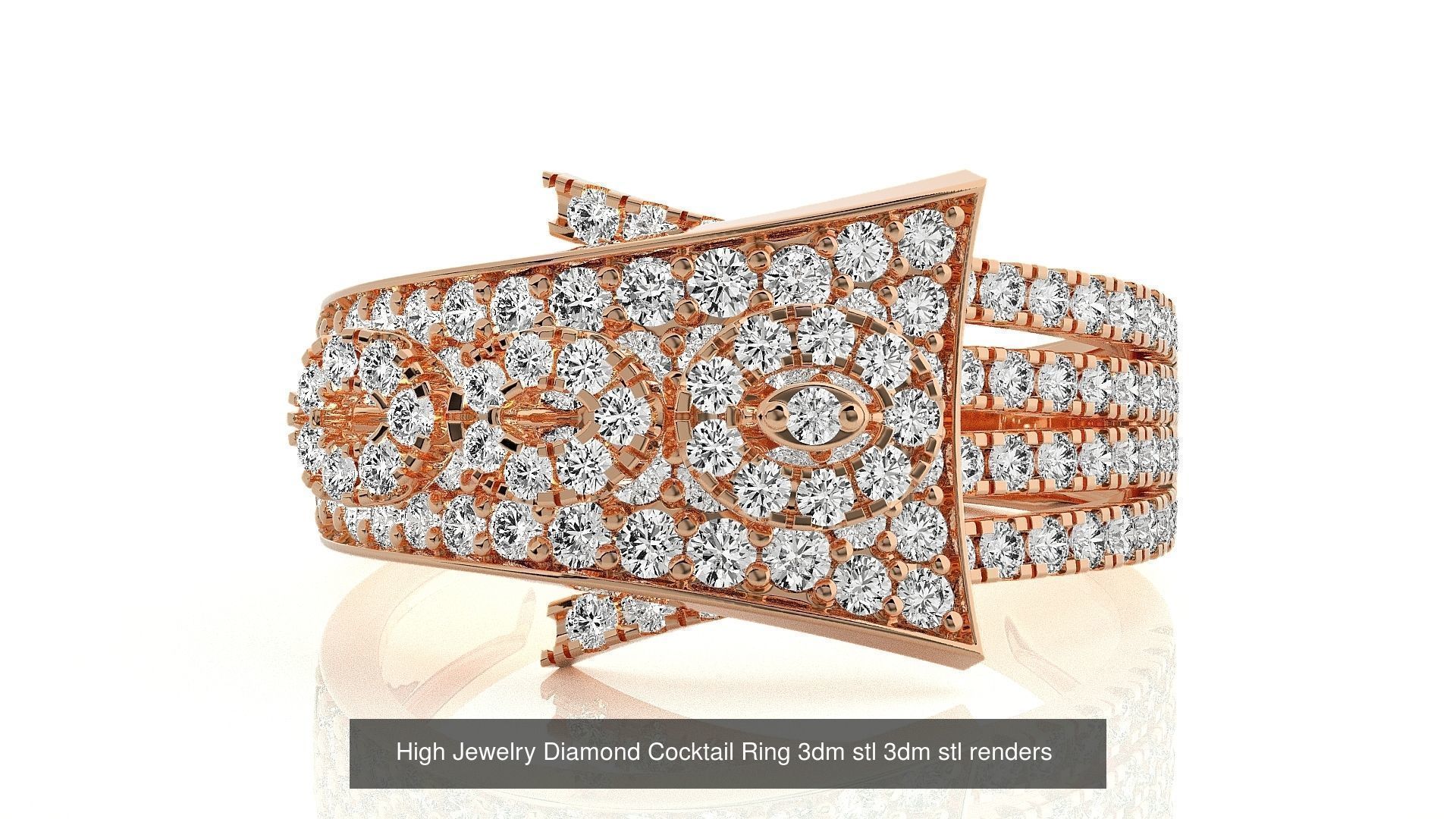 143 High Jewelry Diamond Italian Cocktail Rings 3dm stl renders 3D Model Collection_109