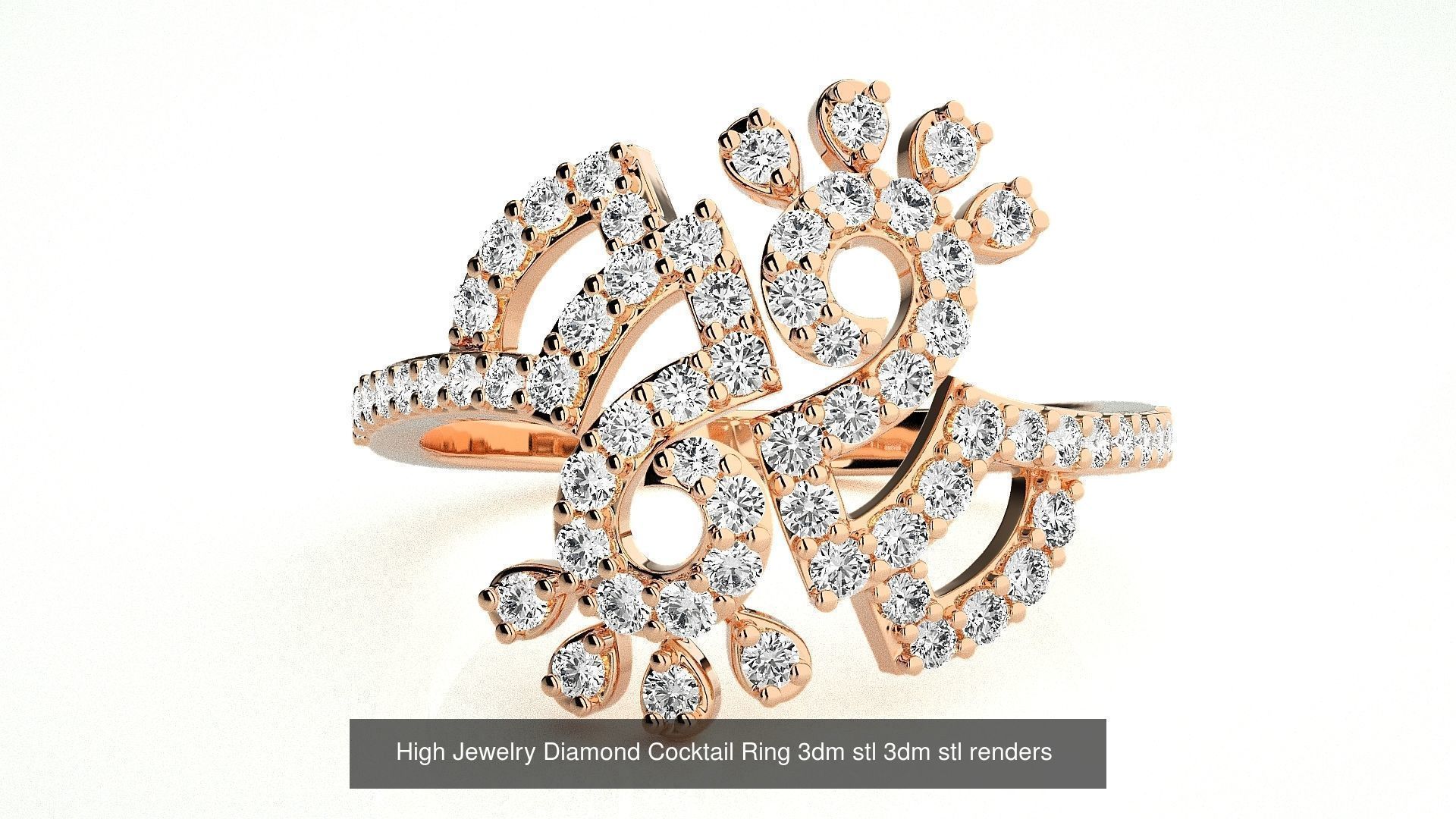 143 High Jewelry Diamond Italian Cocktail Rings 3dm stl renders 3D Model Collection_62