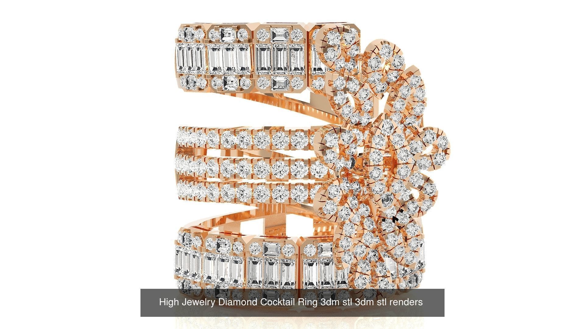 143 High Jewelry Diamond Italian Cocktail Rings 3dm stl renders 3D Model Collection_95