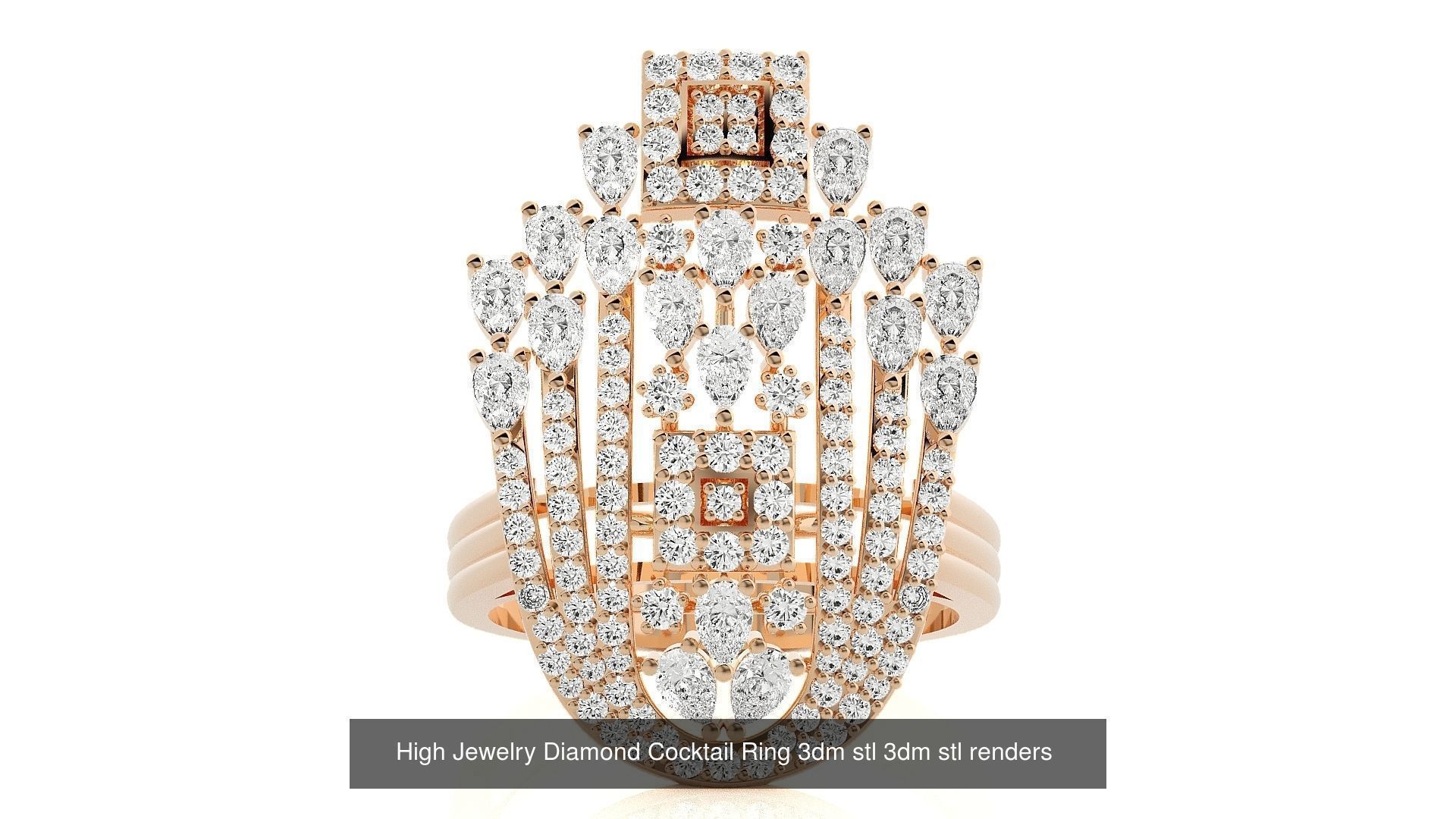 143 High Jewelry Diamond Italian Cocktail Rings 3dm stl renders 3D Model Collection_110