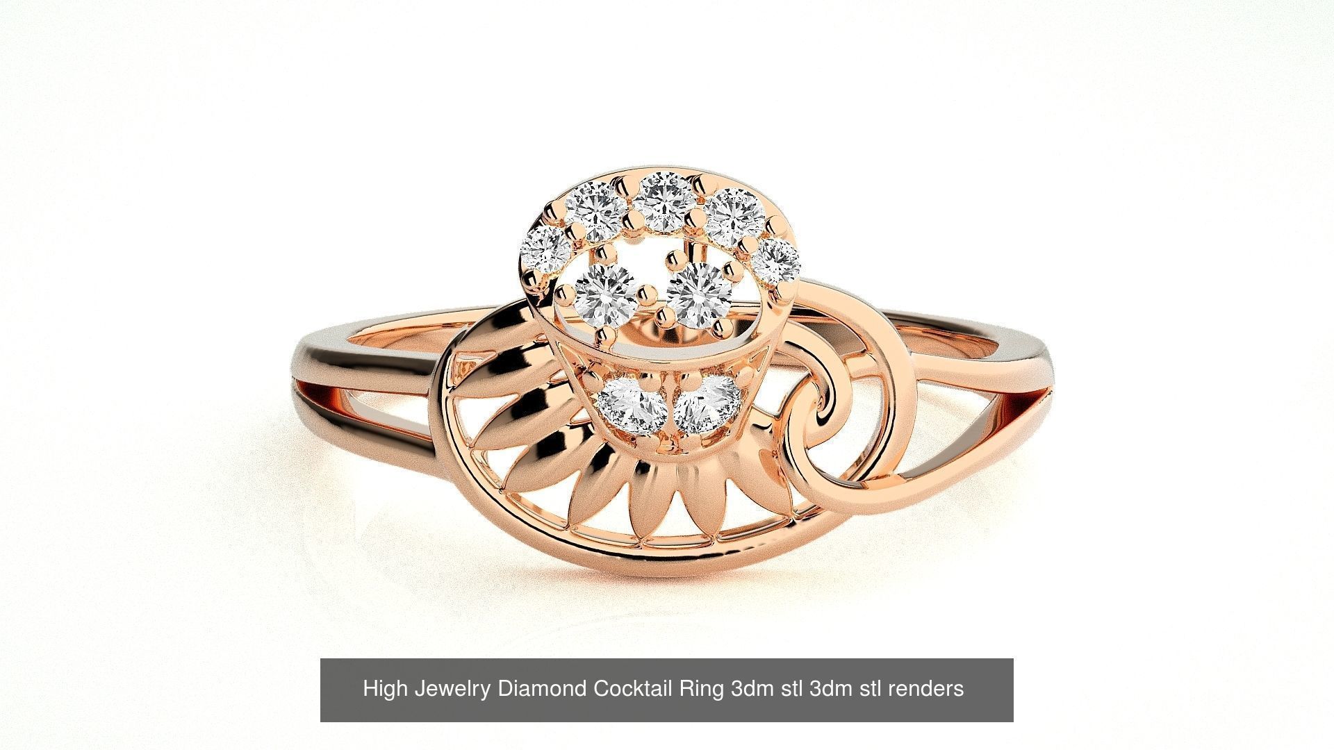 143 High Jewelry Diamond Italian Cocktail Rings 3dm stl renders 3D Model Collection_45