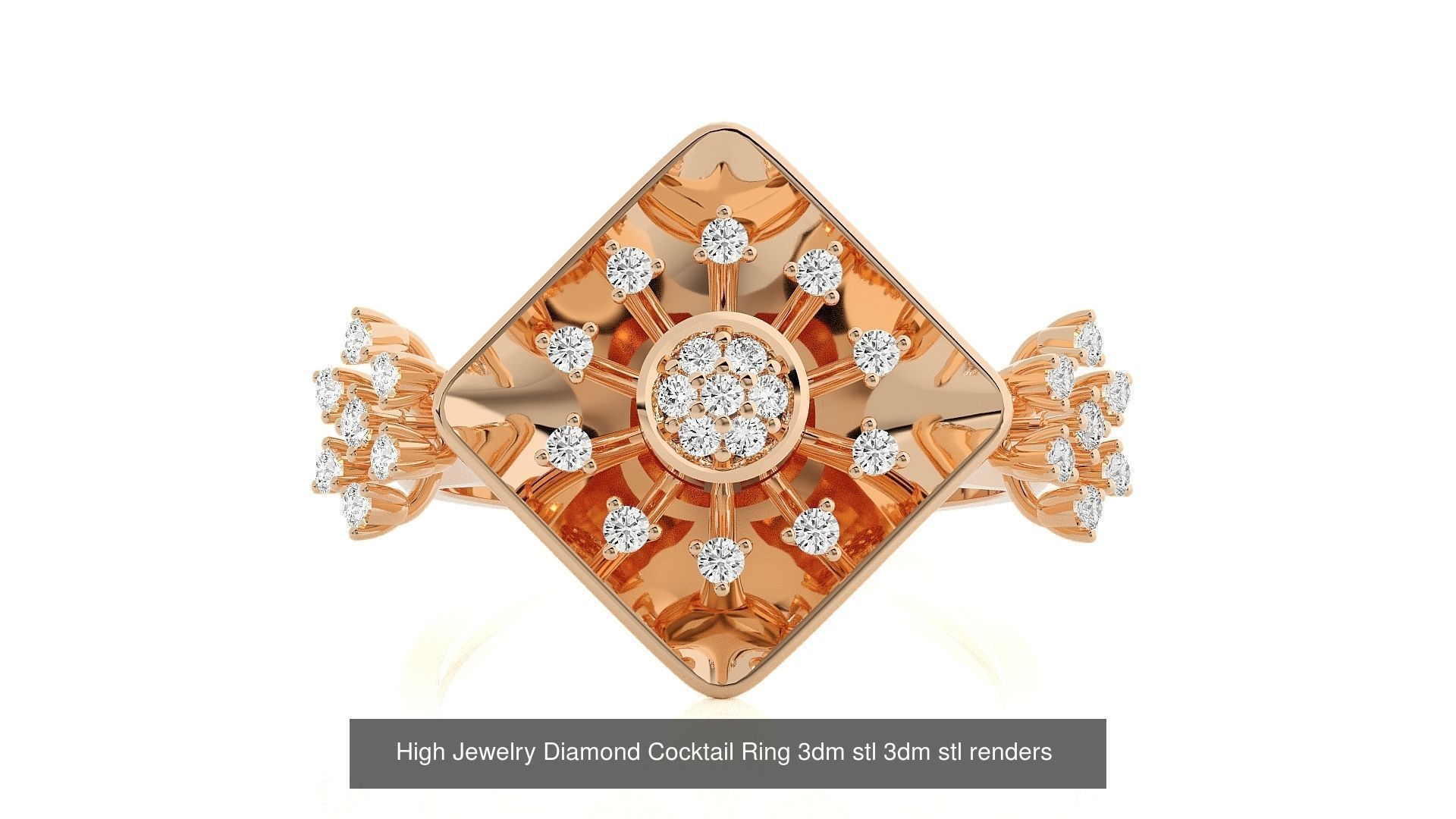 143 High Jewelry Diamond Italian Cocktail Rings 3dm stl renders 3D Model Collection_88