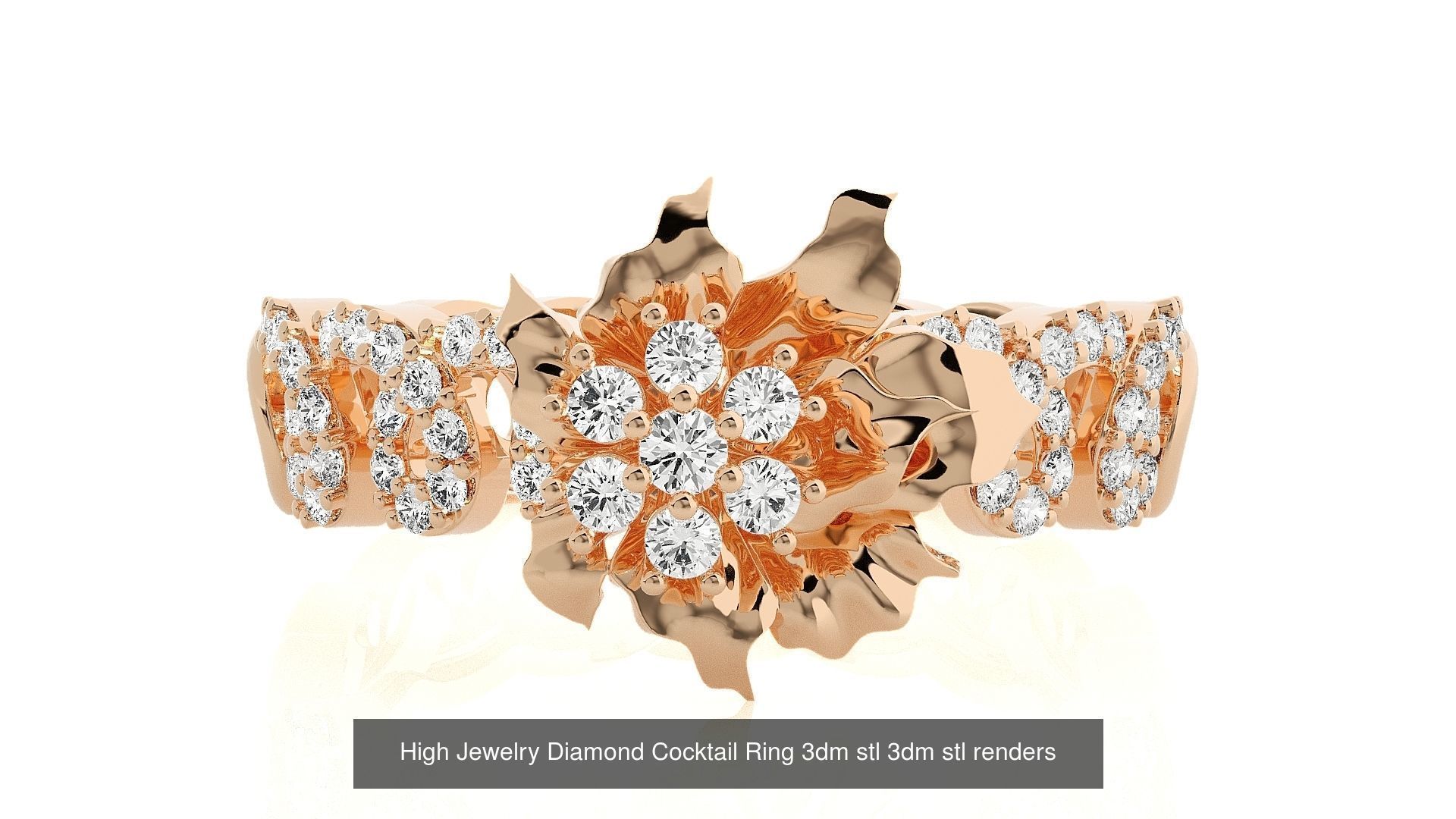143 High Jewelry Diamond Italian Cocktail Rings 3dm stl renders 3D Model Collection_15