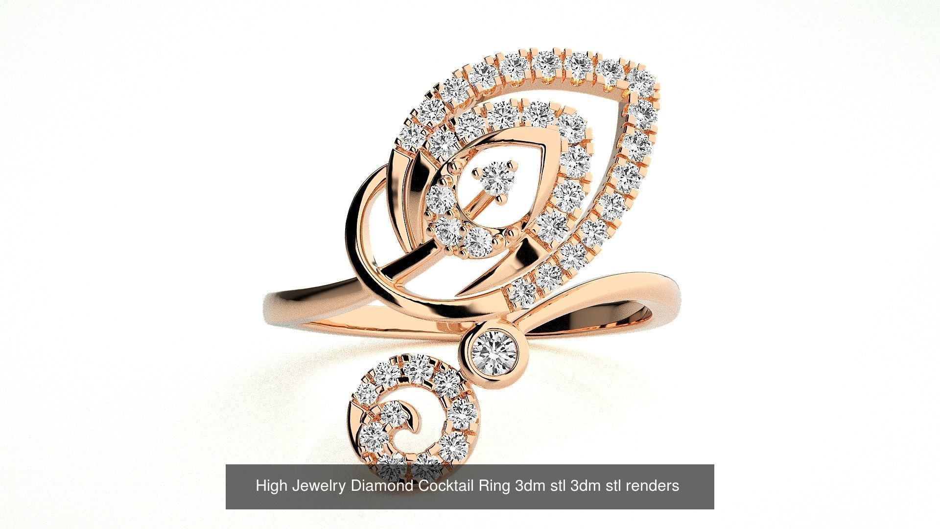 143 High Jewelry Diamond Italian Cocktail Rings 3dm stl renders 3D Model Collection_60