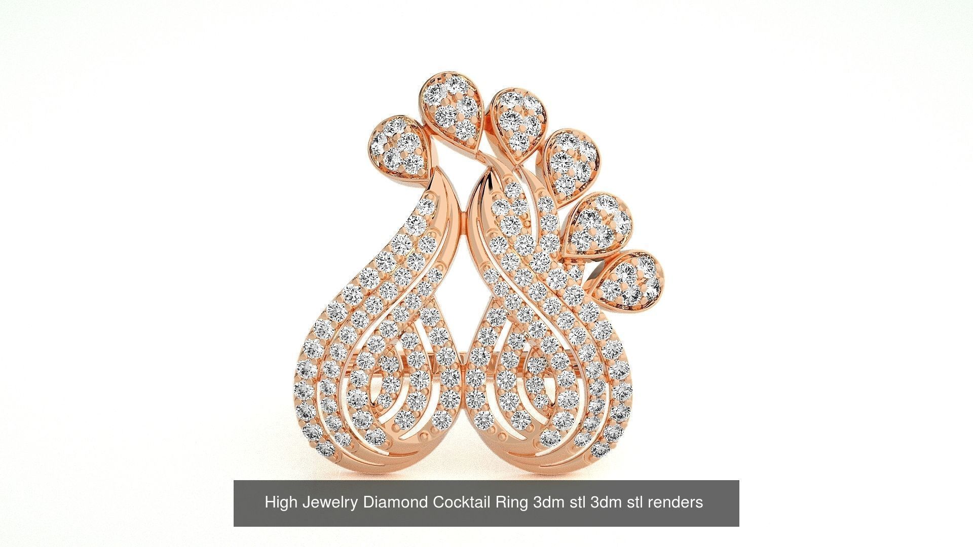 143 High Jewelry Diamond Italian Cocktail Rings 3dm stl renders 3D Model Collection_85