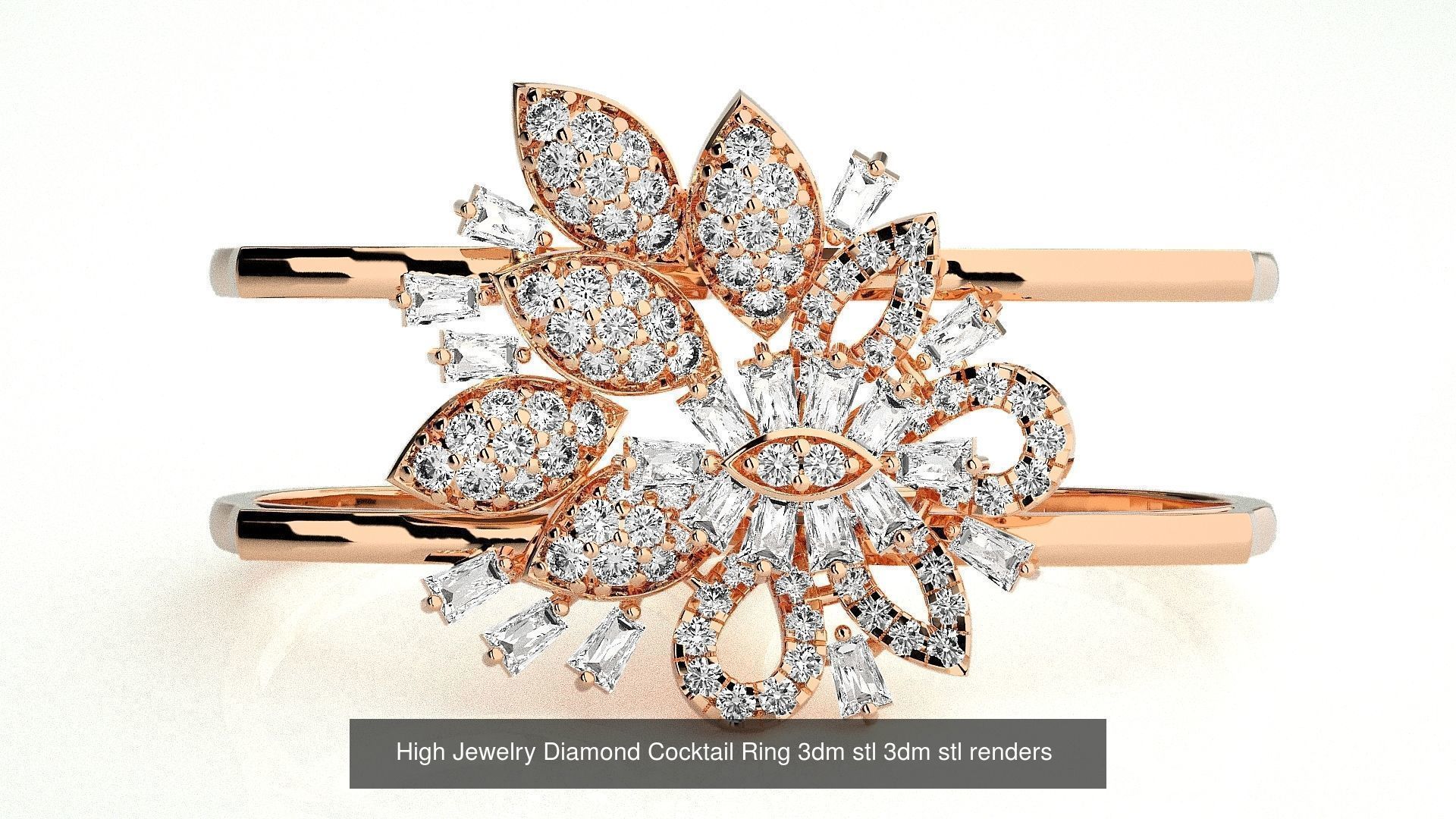 143 High Jewelry Diamond Italian Cocktail Rings 3dm stl renders 3D Model Collection_113