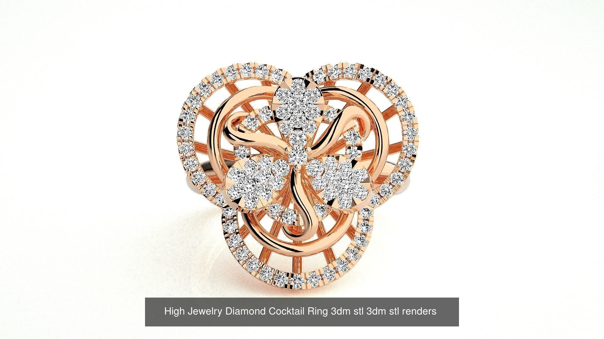143 High Jewelry Diamond Italian Cocktail Rings 3dm stl renders 3D Model Collection_146