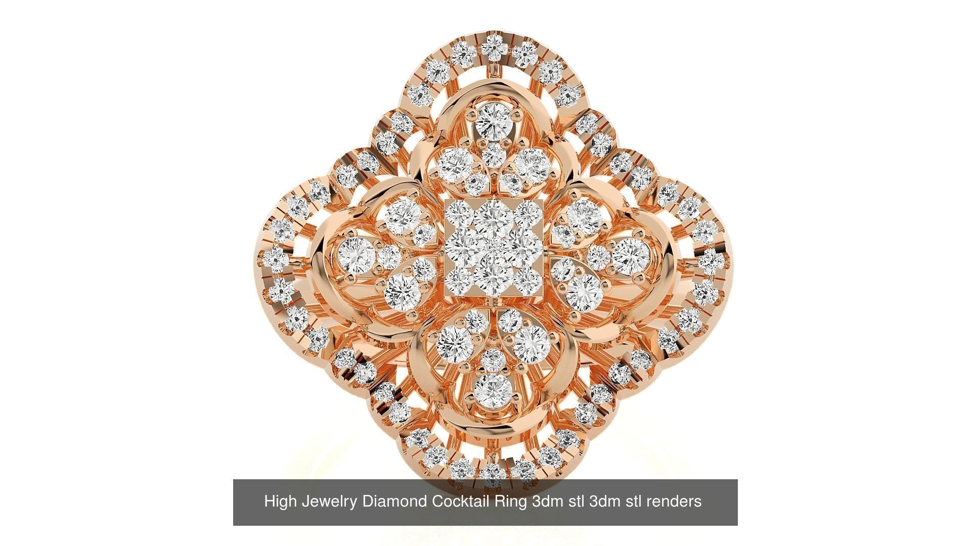 143 High Jewelry Diamond Italian Cocktail Rings 3dm stl renders 3D Model Collection_145