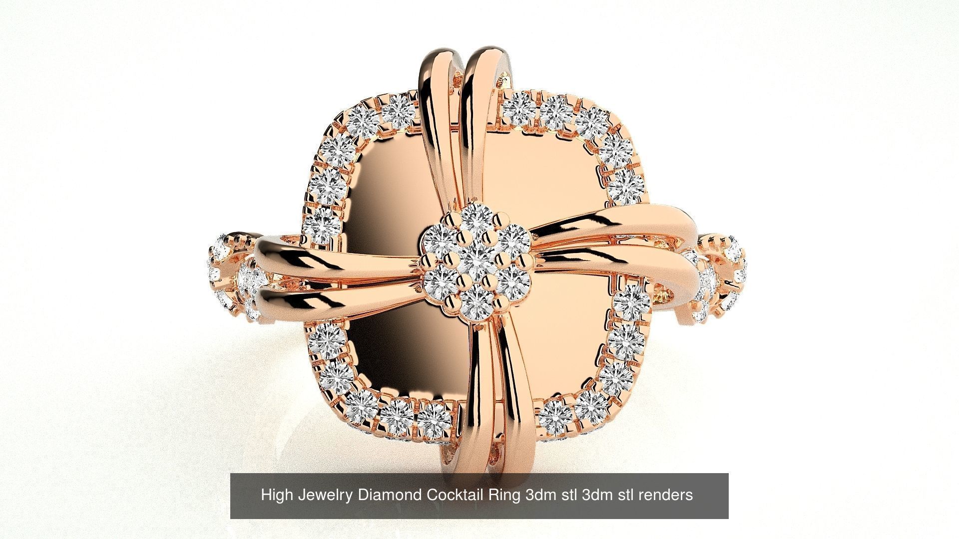 143 High Jewelry Diamond Italian Cocktail Rings 3dm stl renders 3D Model Collection_80