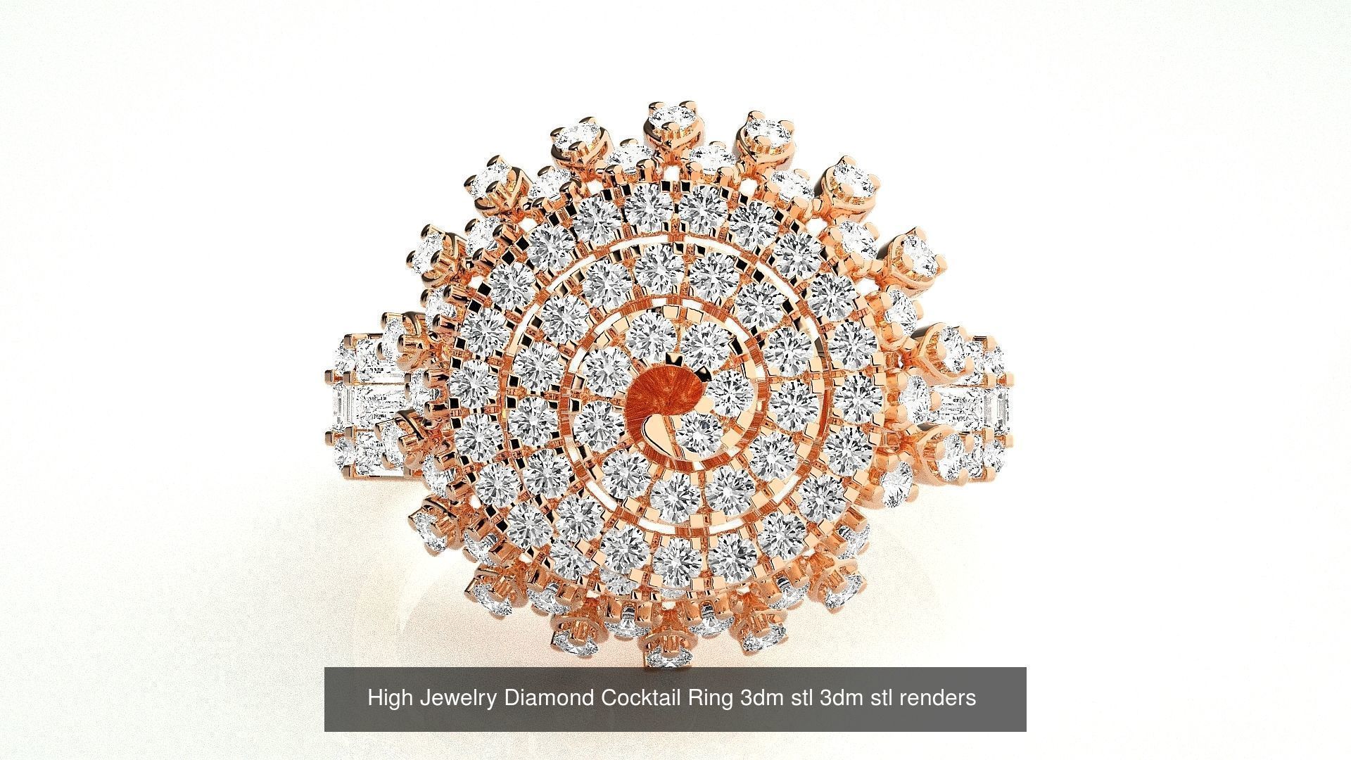 143 High Jewelry Diamond Italian Cocktail Rings 3dm stl renders 3D Model Collection_91