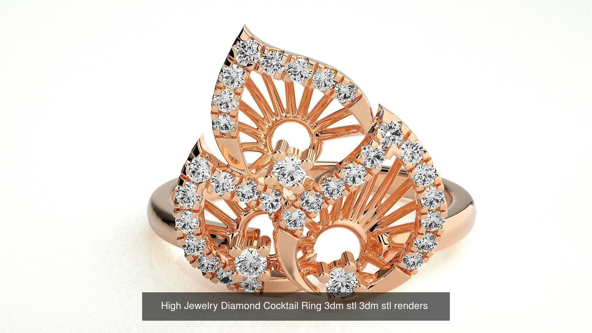 143 High Jewelry Diamond Italian Cocktail Rings 3dm stl renders 3D Model Collection_67