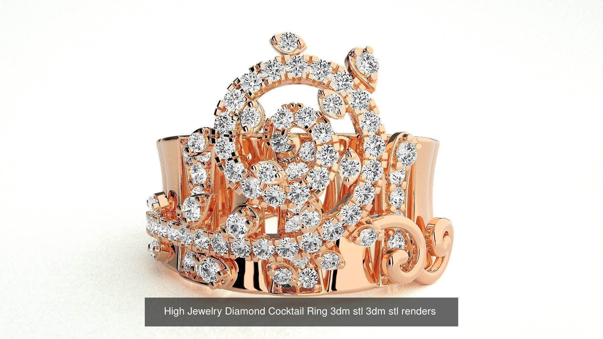 143 High Jewelry Diamond Italian Cocktail Rings 3dm stl renders 3D Model Collection_90
