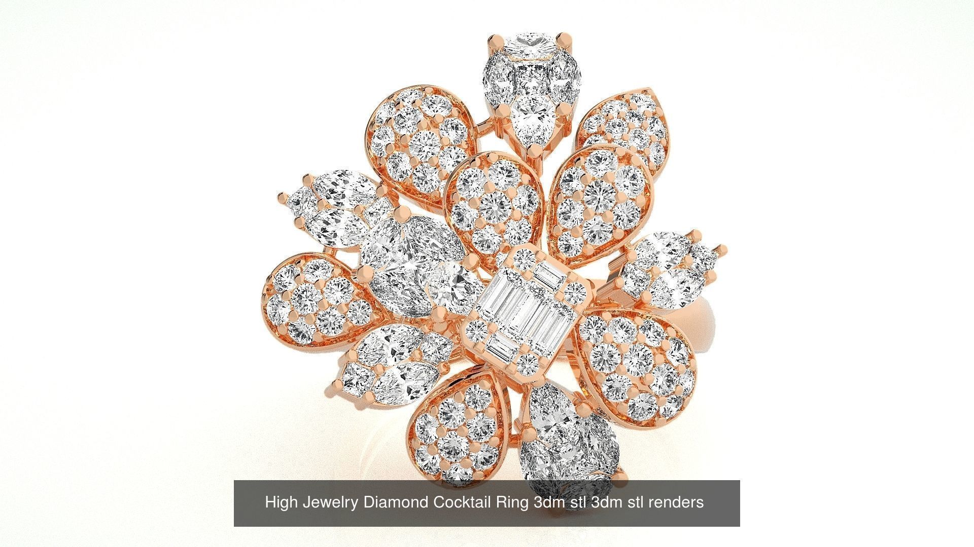 143 High Jewelry Diamond Italian Cocktail Rings 3dm stl renders 3D Model Collection_111