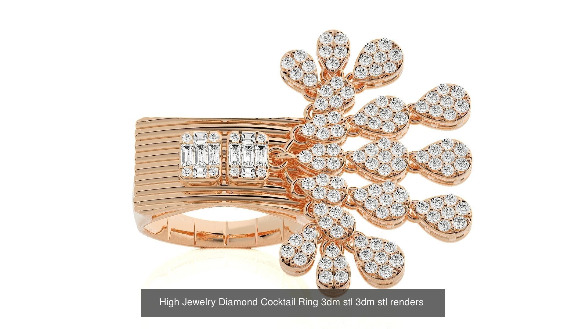 143 High Jewelry Diamond Italian Cocktail Rings 3dm stl renders 3D Model Collection_107