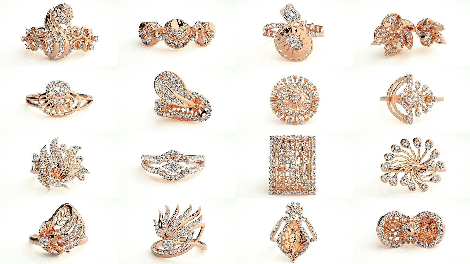 143 High Jewelry Diamond Italian Cocktail Rings 3dm stl renders 3D Model Collection_1