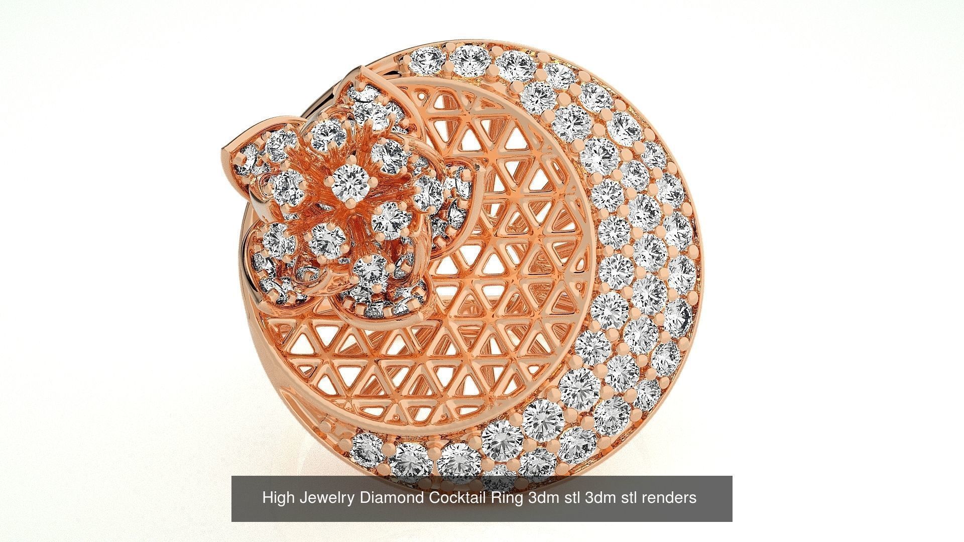 143 High Jewelry Diamond Italian Cocktail Rings 3dm stl renders 3D Model Collection_29