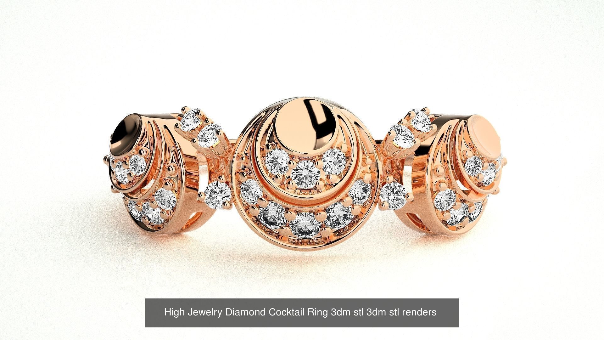 143 High Jewelry Diamond Italian Cocktail Rings 3dm stl renders 3D Model Collection_42