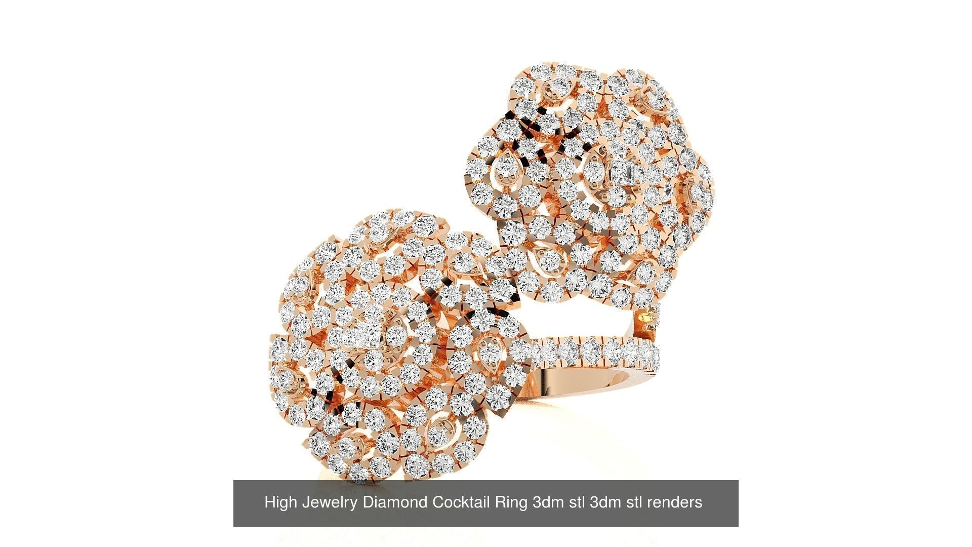 143 High Jewelry Diamond Italian Cocktail Rings 3dm stl renders 3D Model Collection_128