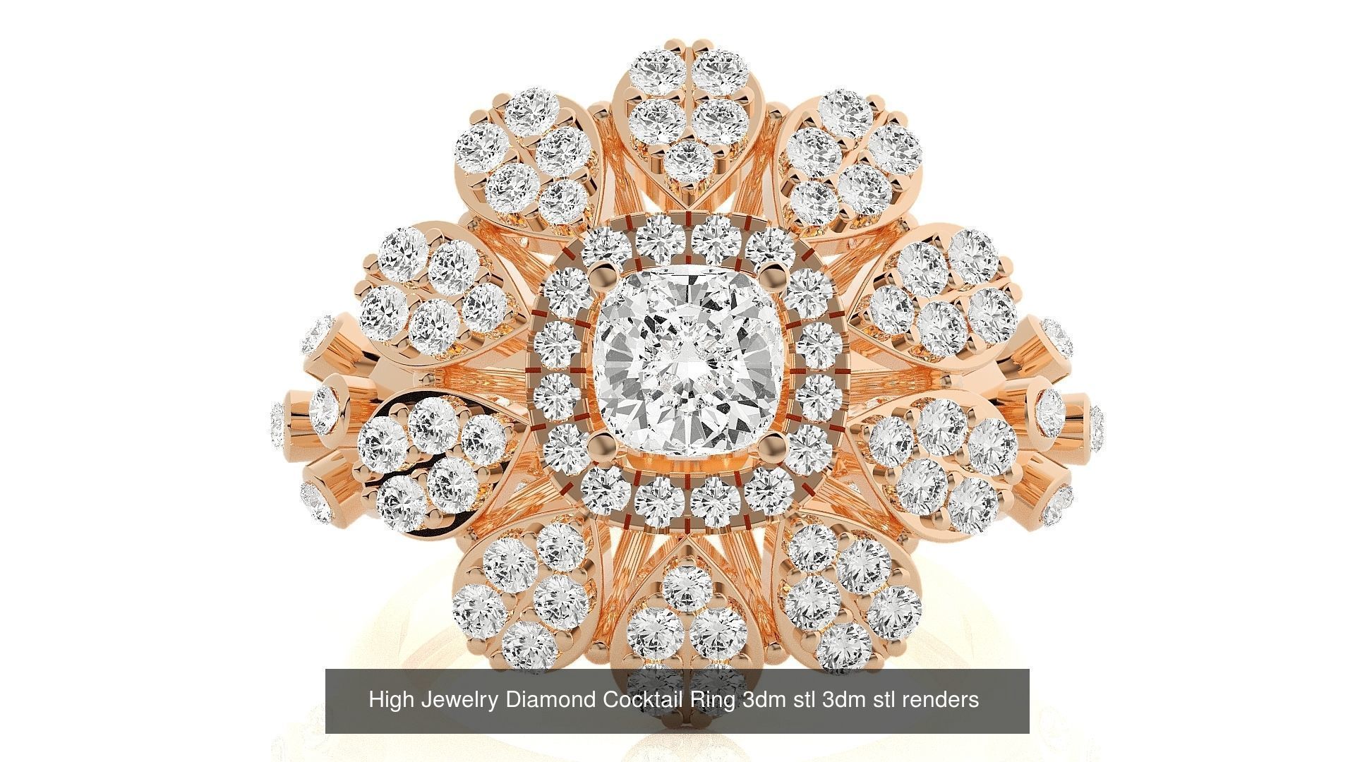 143 High Jewelry Diamond Italian Cocktail Rings 3dm stl renders 3D Model Collection_99