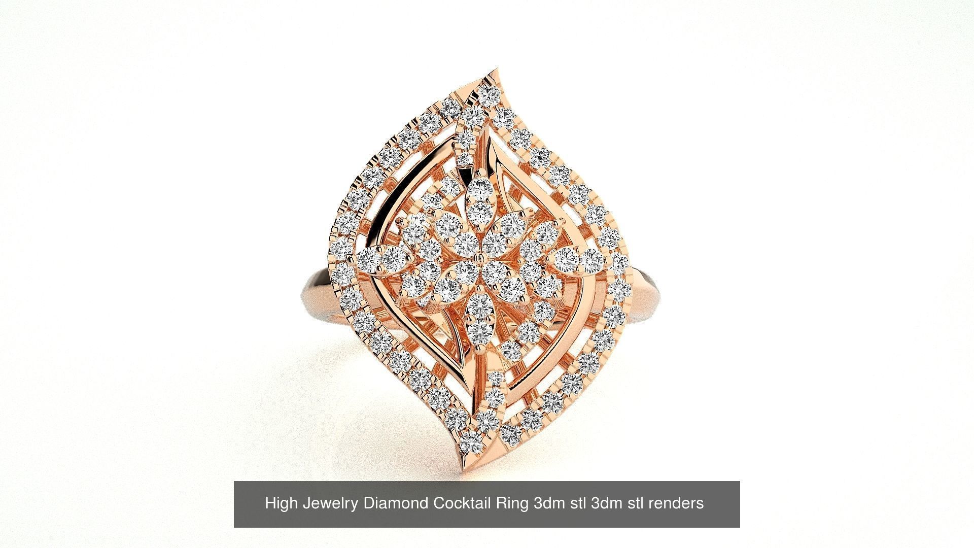 143 High Jewelry Diamond Italian Cocktail Rings 3dm stl renders 3D Model Collection_133