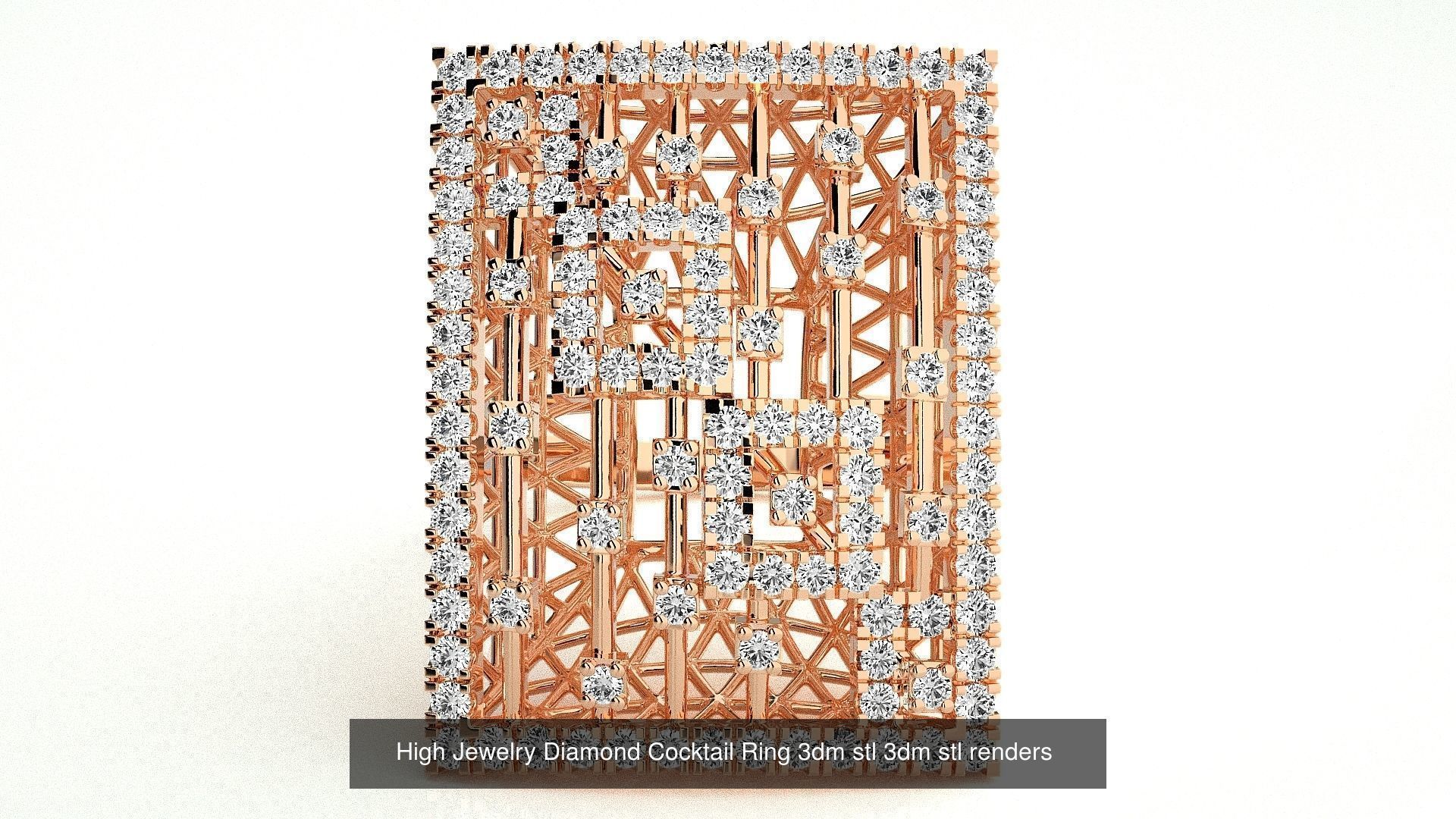 143 High Jewelry Diamond Italian Cocktail Rings 3dm stl renders 3D Model Collection_51