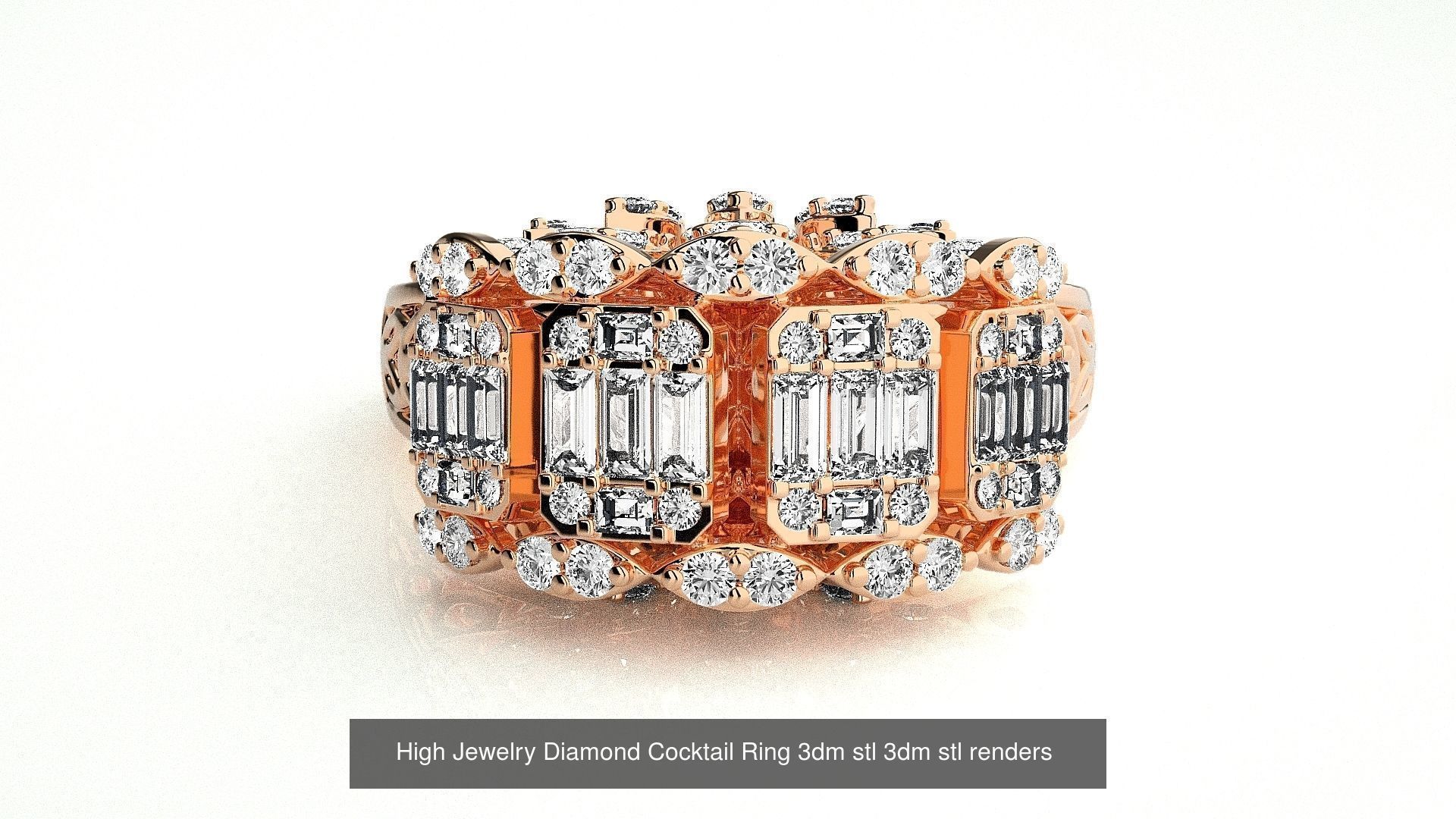 143 High Jewelry Diamond Italian Cocktail Rings 3dm stl renders 3D Model Collection_103