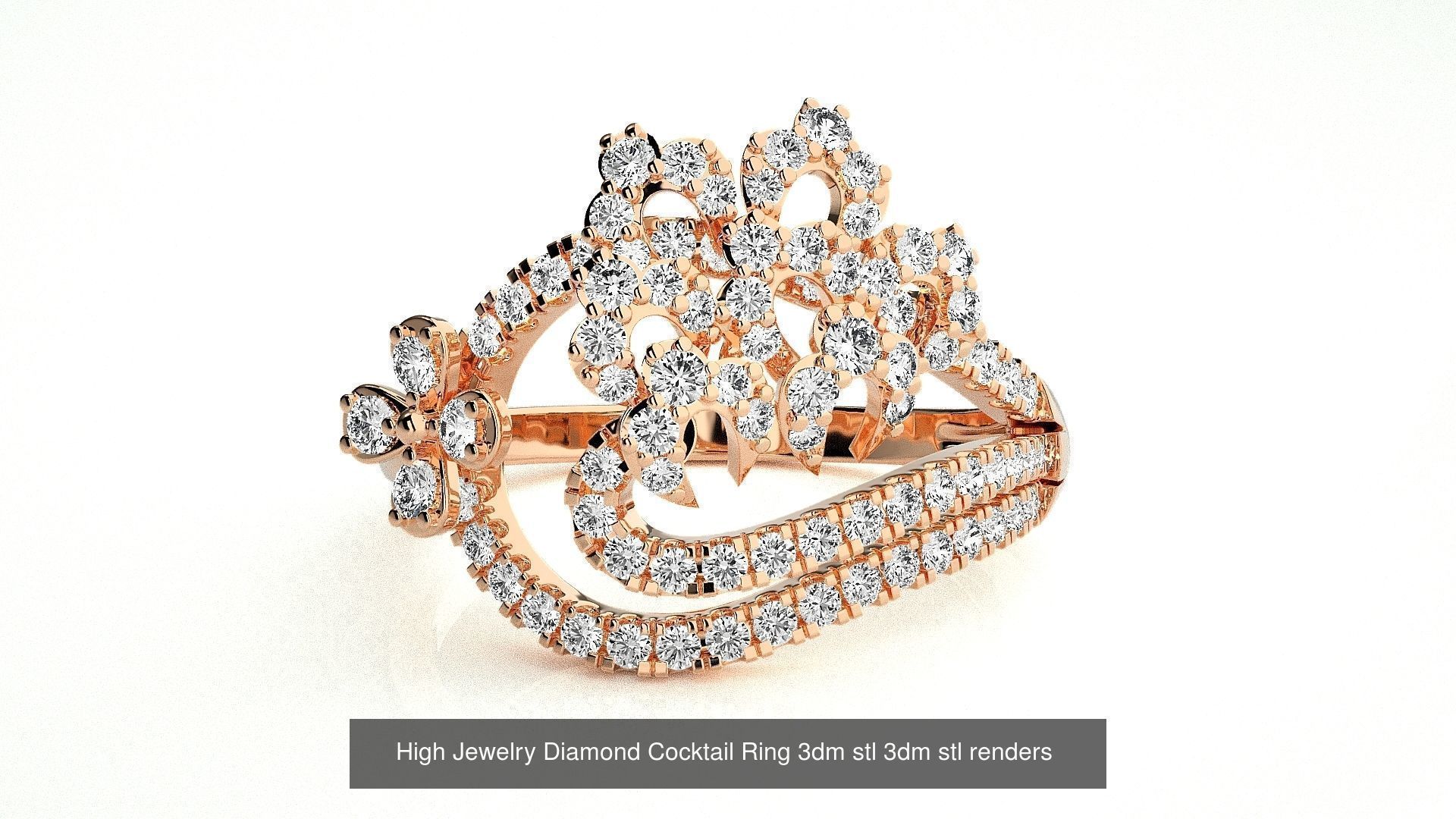 143 High Jewelry Diamond Italian Cocktail Rings 3dm stl renders 3D Model Collection_21