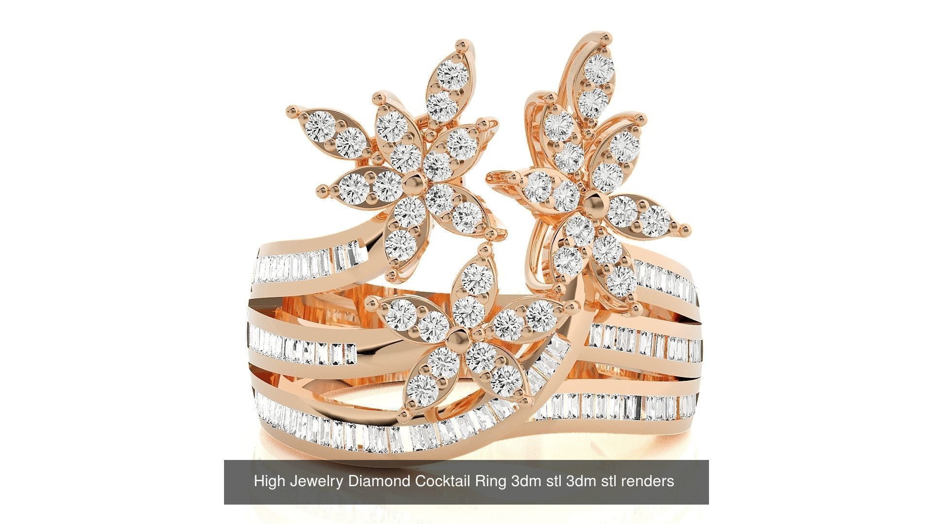 143 High Jewelry Diamond Italian Cocktail Rings 3dm stl renders 3D Model Collection_125