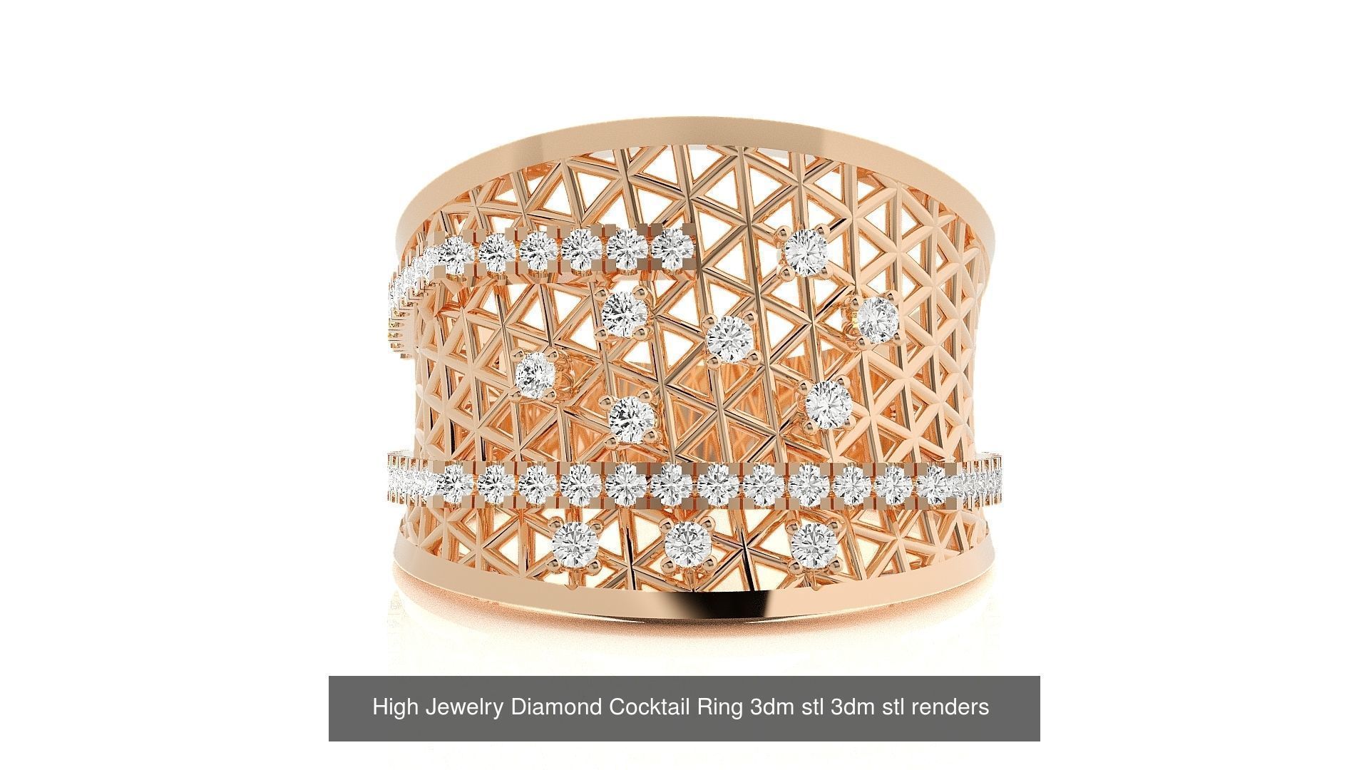 143 High Jewelry Diamond Italian Cocktail Rings 3dm stl renders 3D Model Collection_61