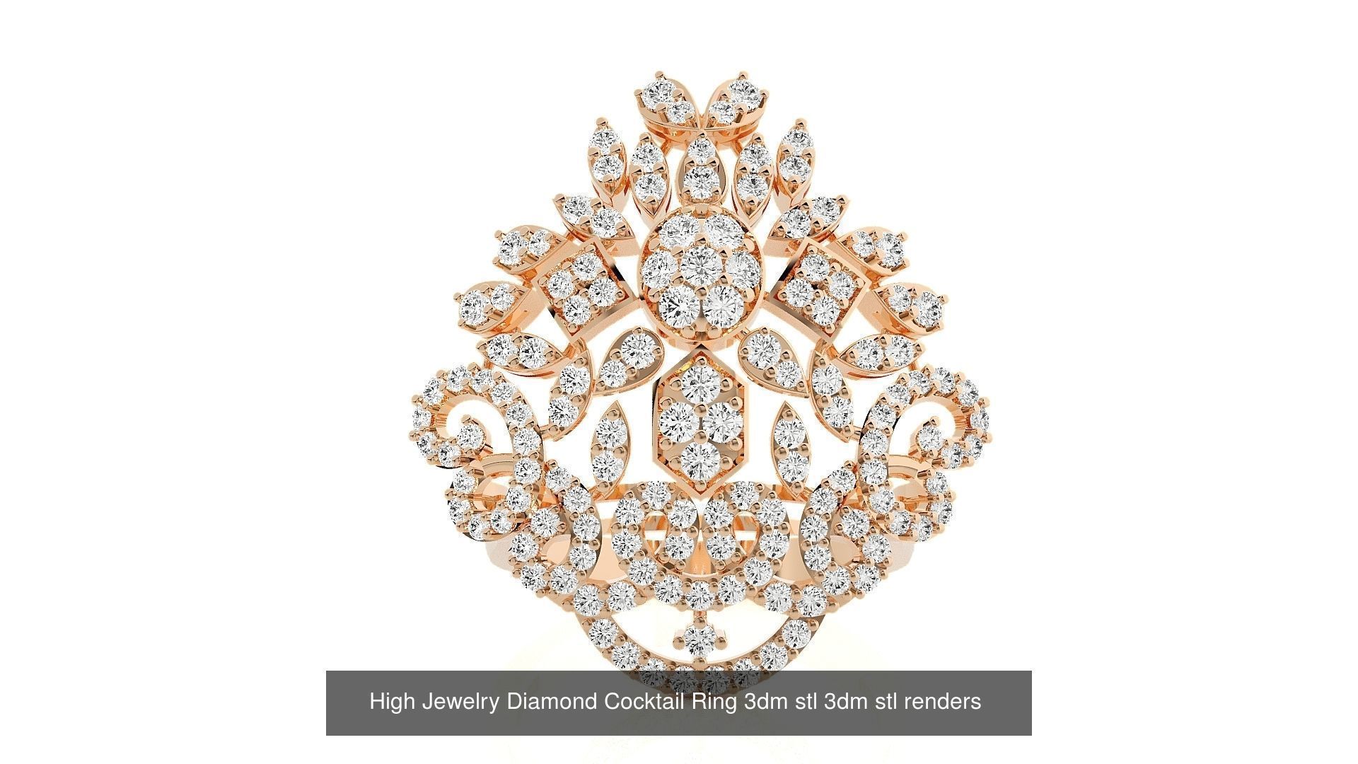 143 High Jewelry Diamond Italian Cocktail Rings 3dm stl renders 3D Model Collection_92
