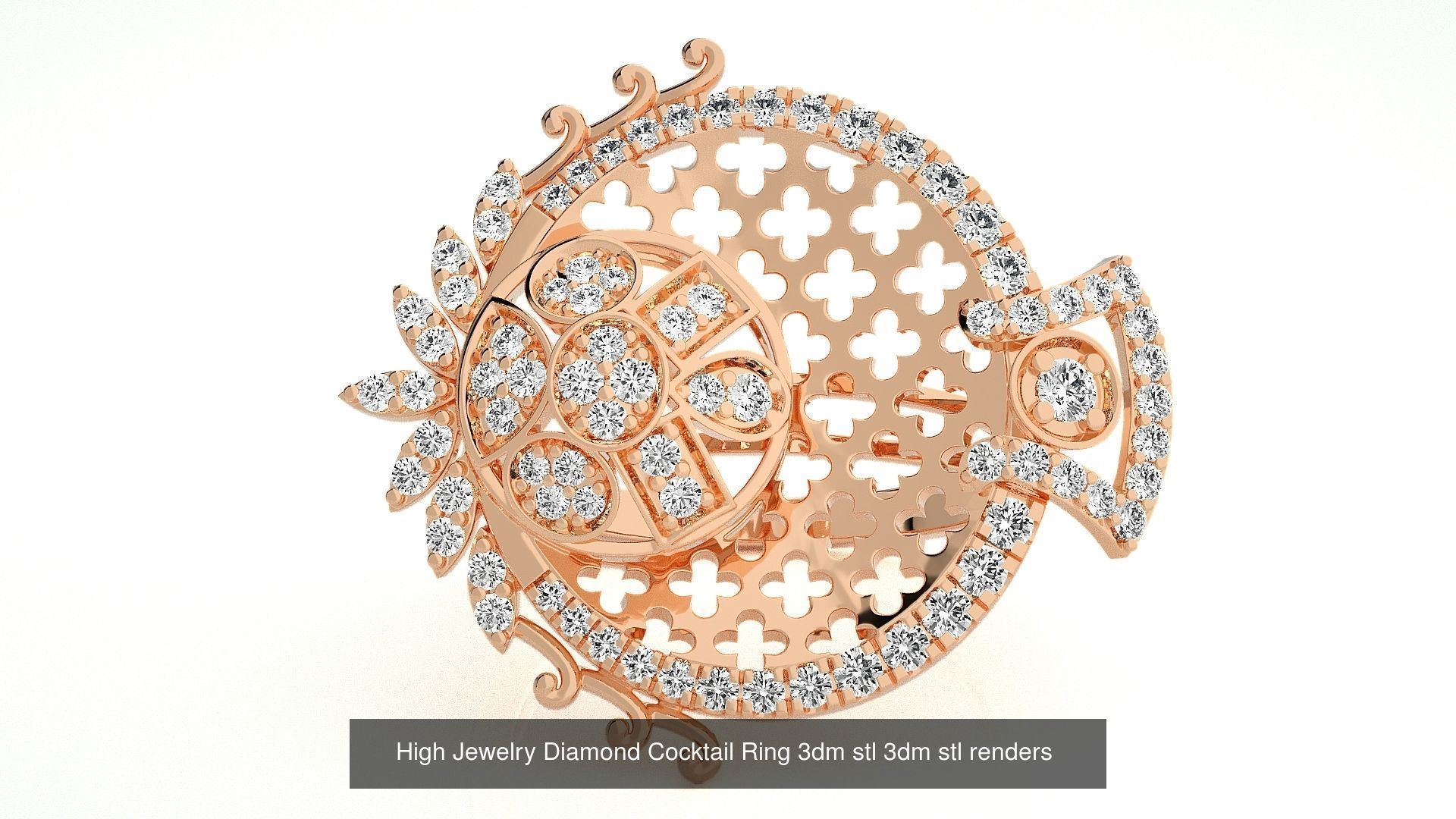 143 High Jewelry Diamond Italian Cocktail Rings 3dm stl renders 3D Model Collection_112