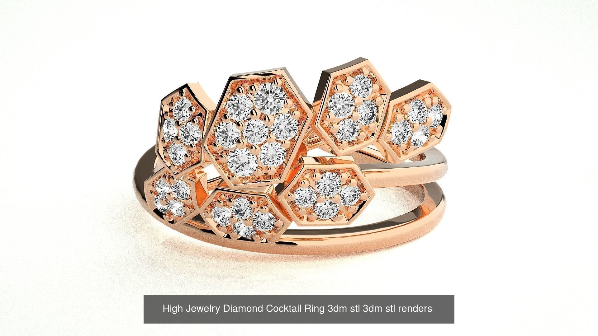 143 High Jewelry Diamond Italian Cocktail Rings 3dm stl renders 3D Model Collection_79