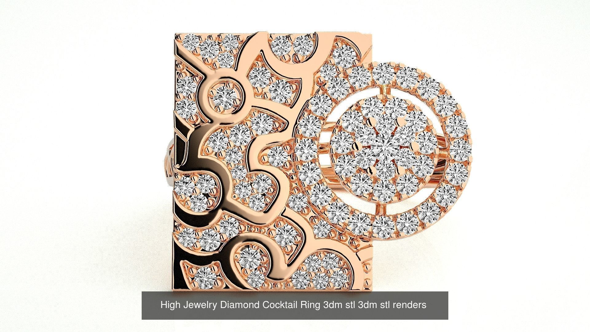143 High Jewelry Diamond Italian Cocktail Rings 3dm stl renders 3D Model Collection_78